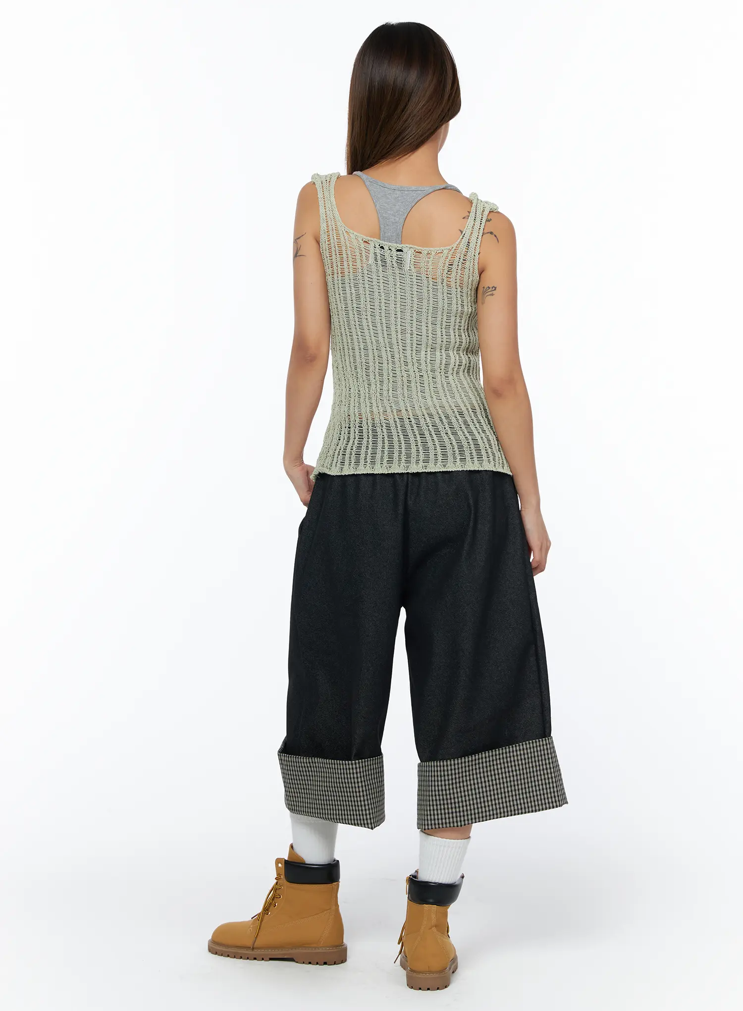Plaid Wide Bermuda Shorts CA517 - Image 7