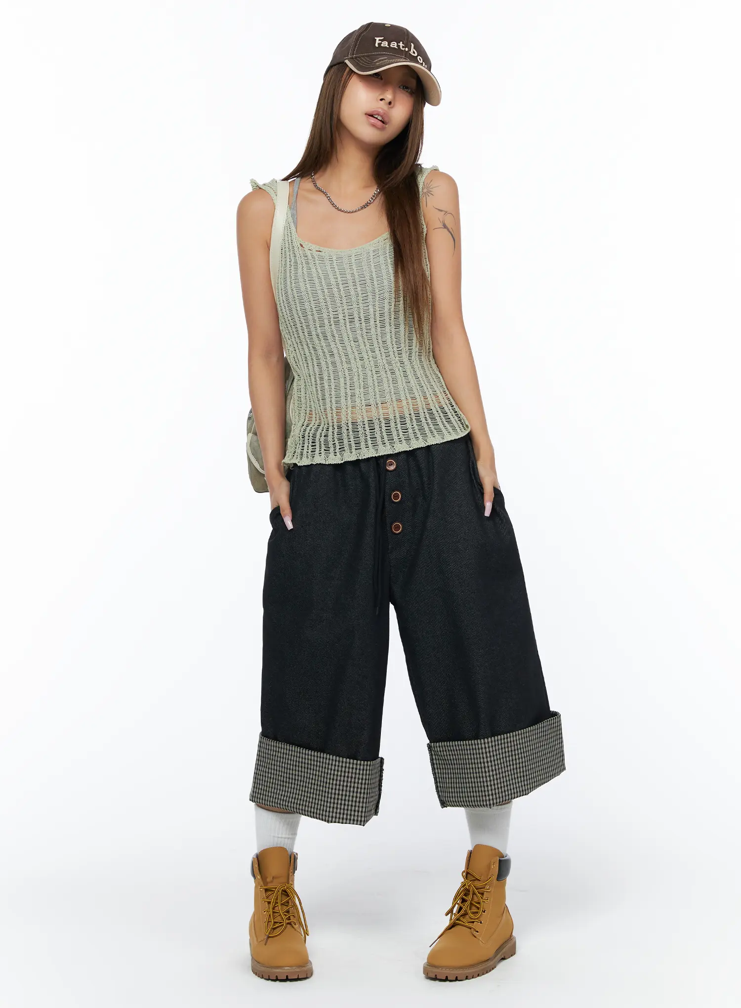 Plaid Wide Bermuda Shorts CA517 - Image 8