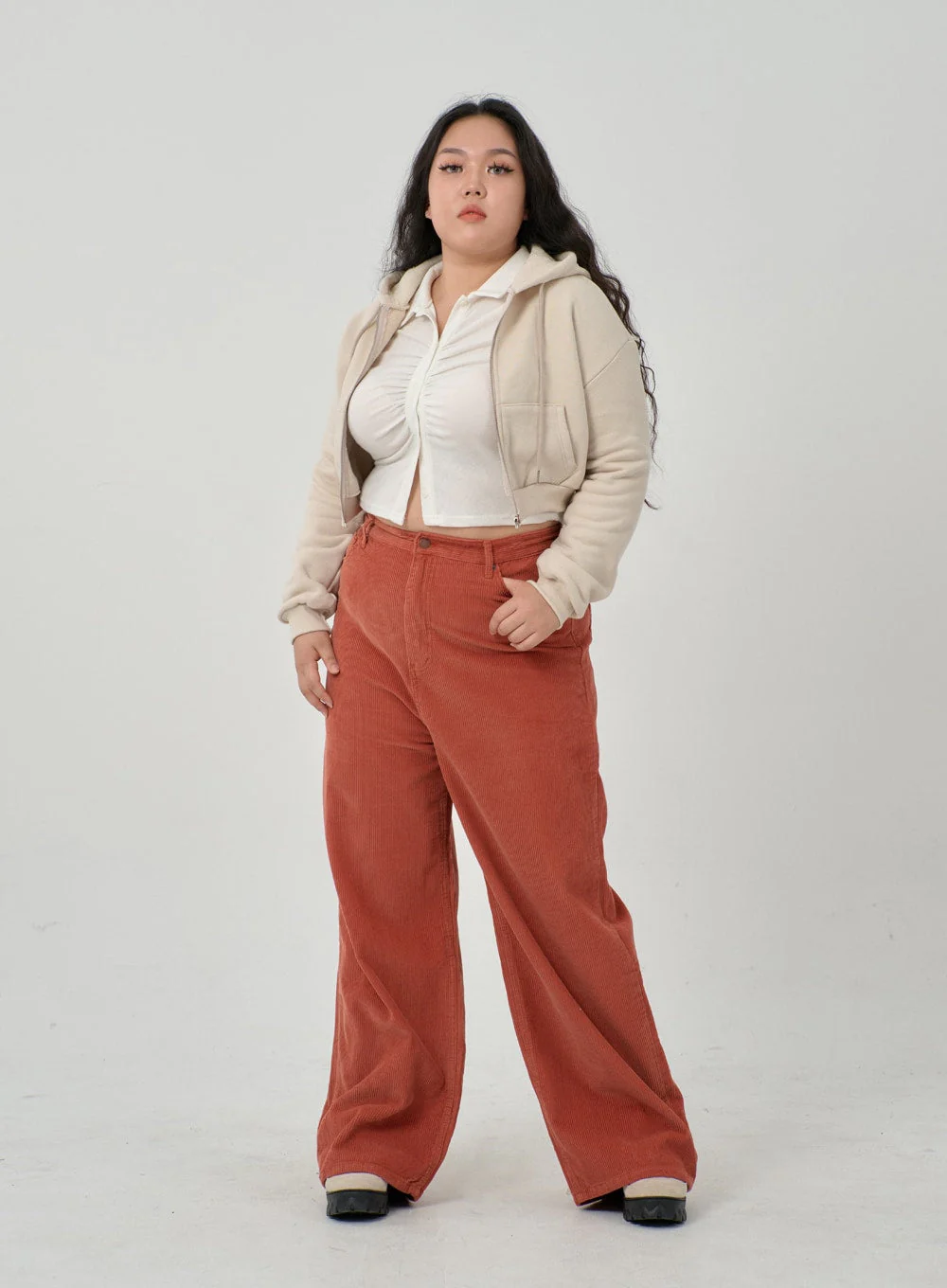 Plus Ruffle Bust Button Cropped Top ID20 - Image 11