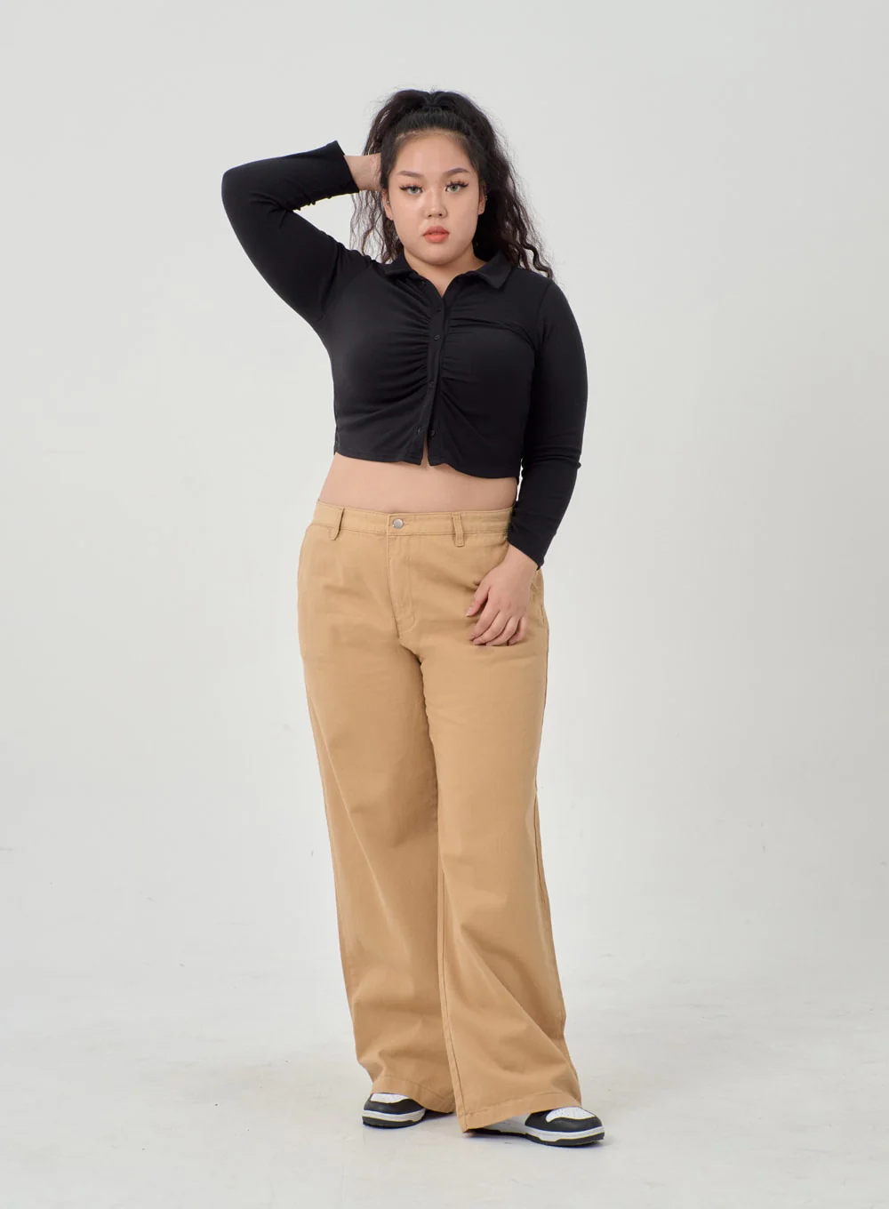 Plus Ruffle Bust Button Cropped Top ID20 - Image 18