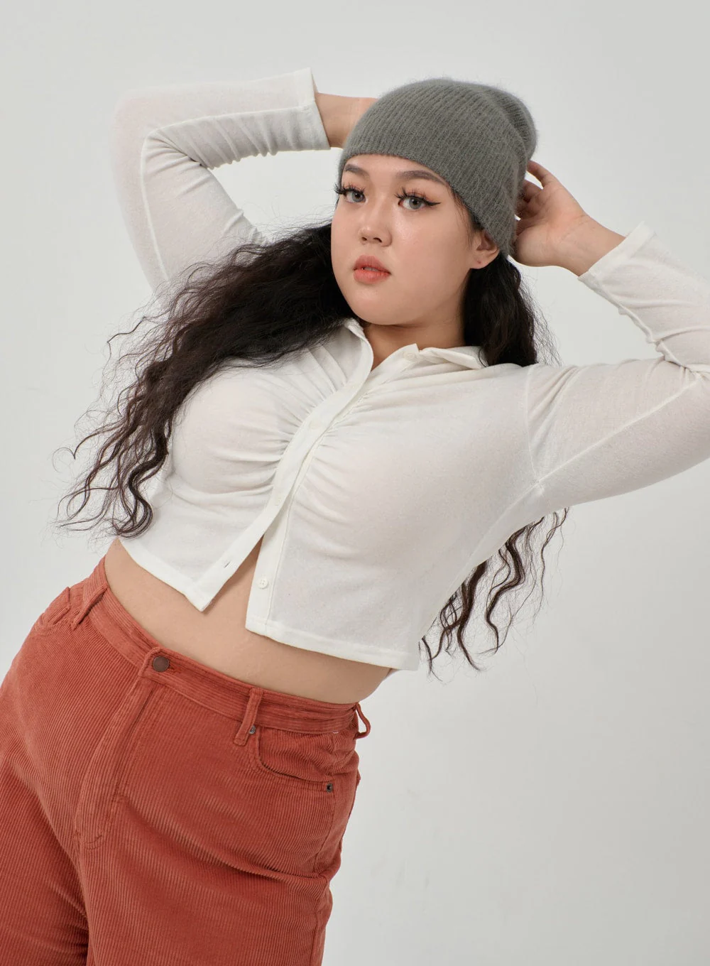 Plus Ruffle Bust Button Cropped Top ID20 - Image 3