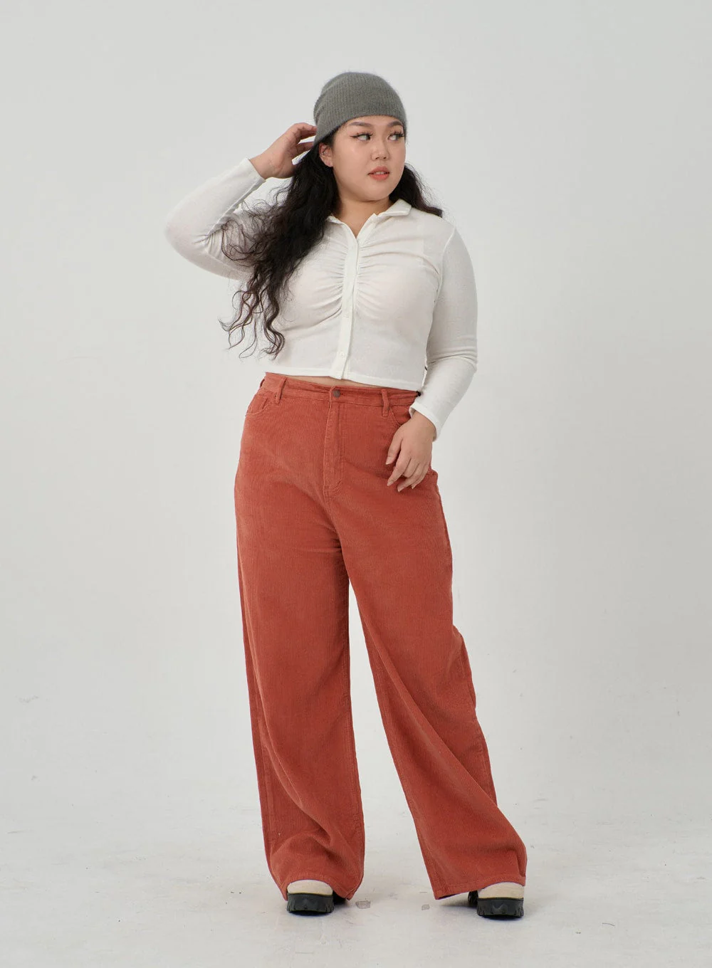 Plus Ruffle Bust Button Cropped Top ID20 - Image 4