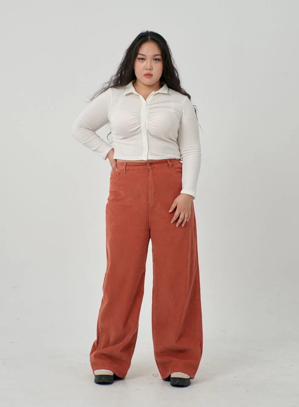 Plus Ruffle Bust Button Cropped Top ID20 - Image 7