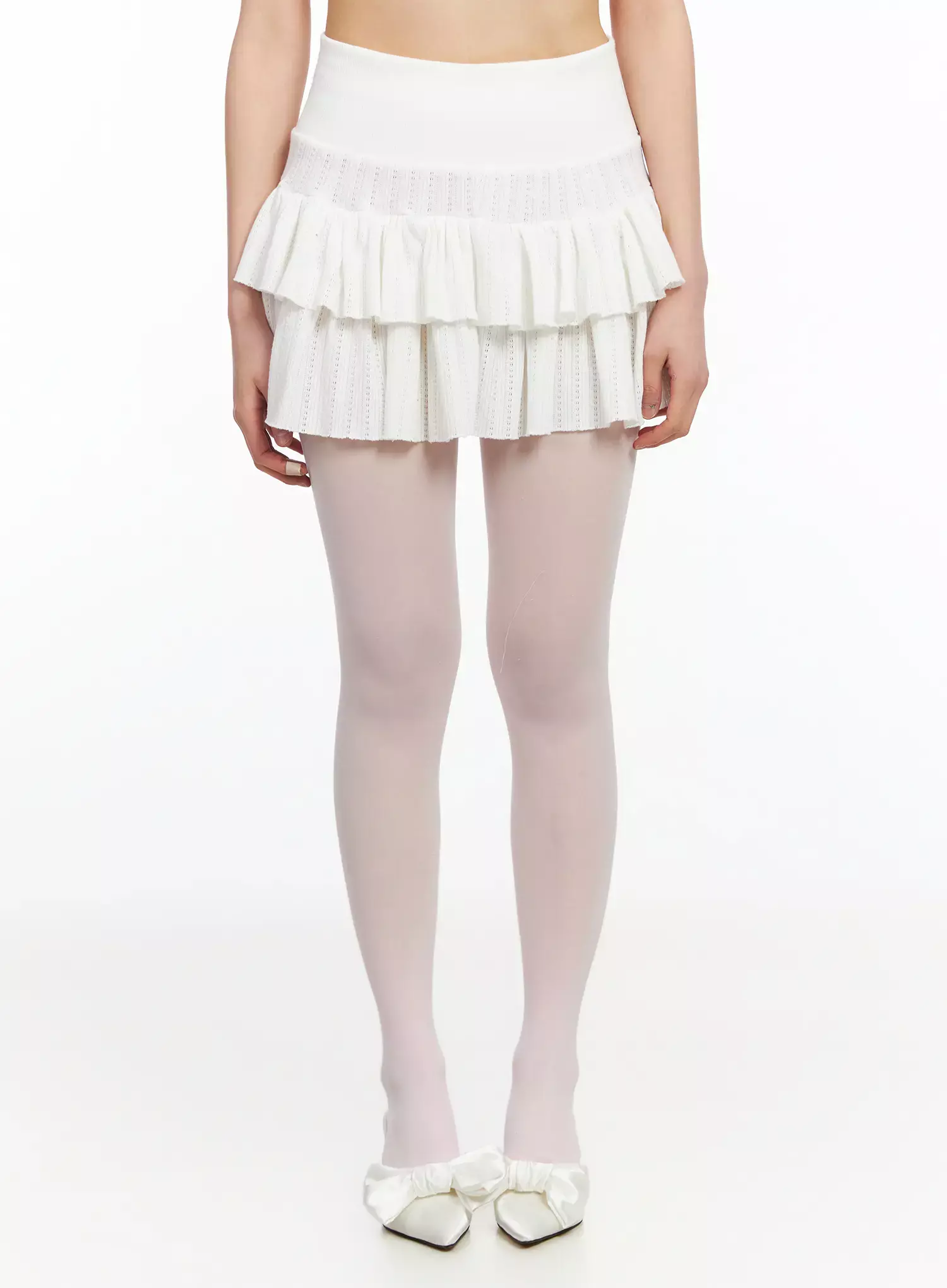 Pointelle Layered Ruffle Mini Skirt IA523