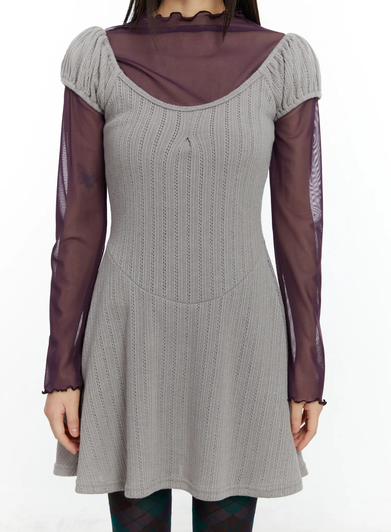Pointelle Puff Sleeve Flare Mini Dress CF509 - Image 8