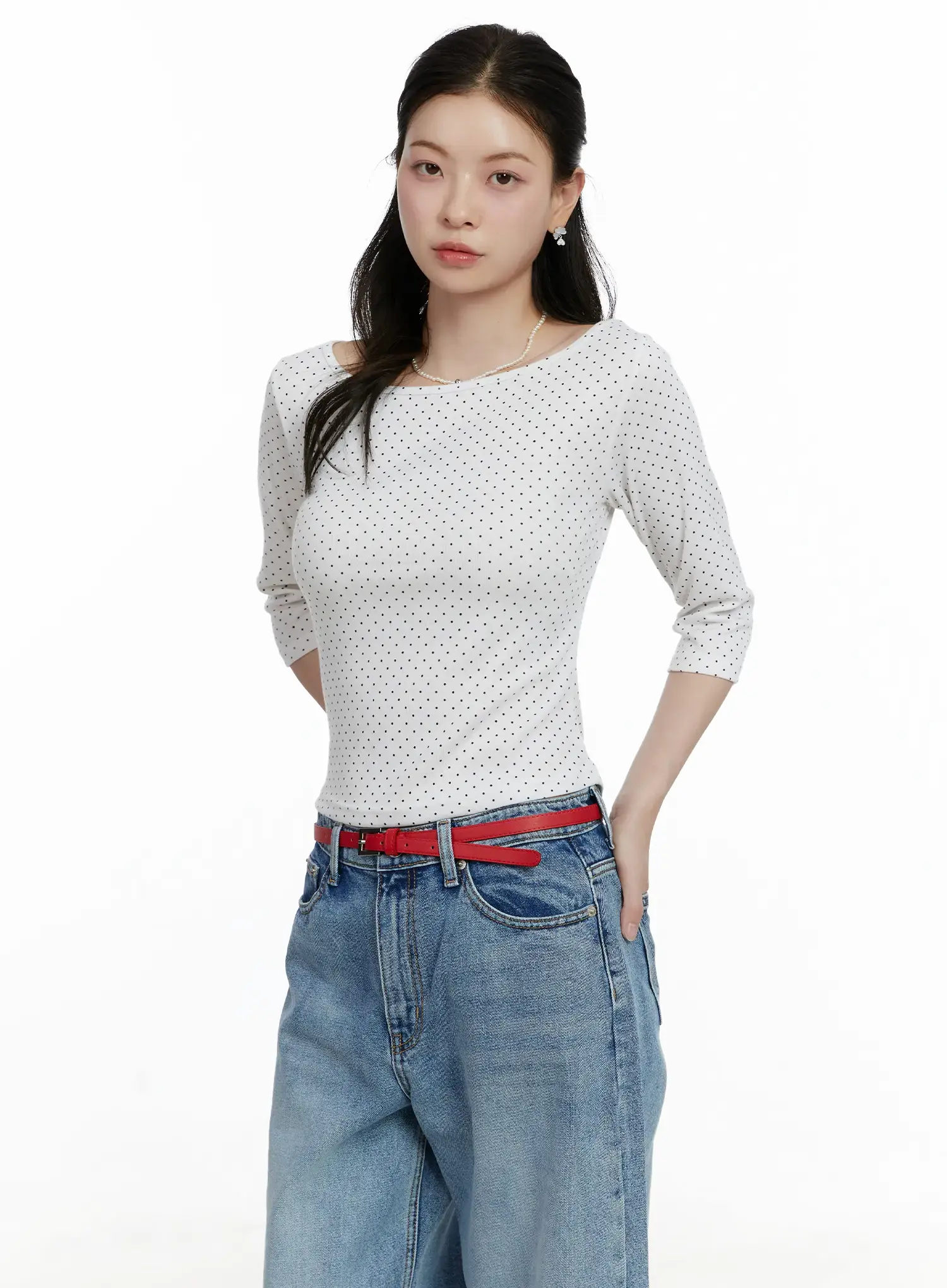 Polka Dot Boat Neck Top F502