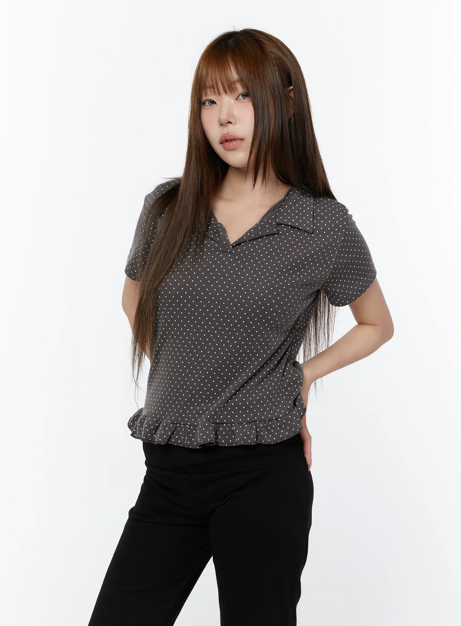 Polka Dot Collar Frill Blouse CY518 - Image 11