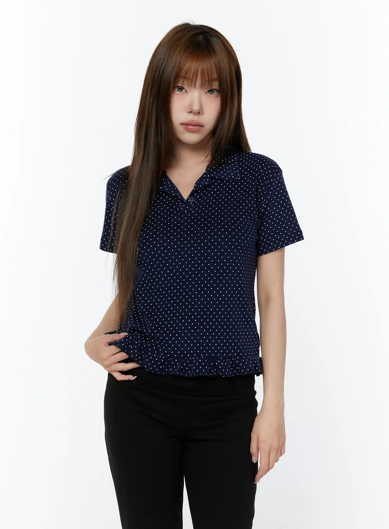Polka Dot Collar Frill Blouse CY518 - Image 12