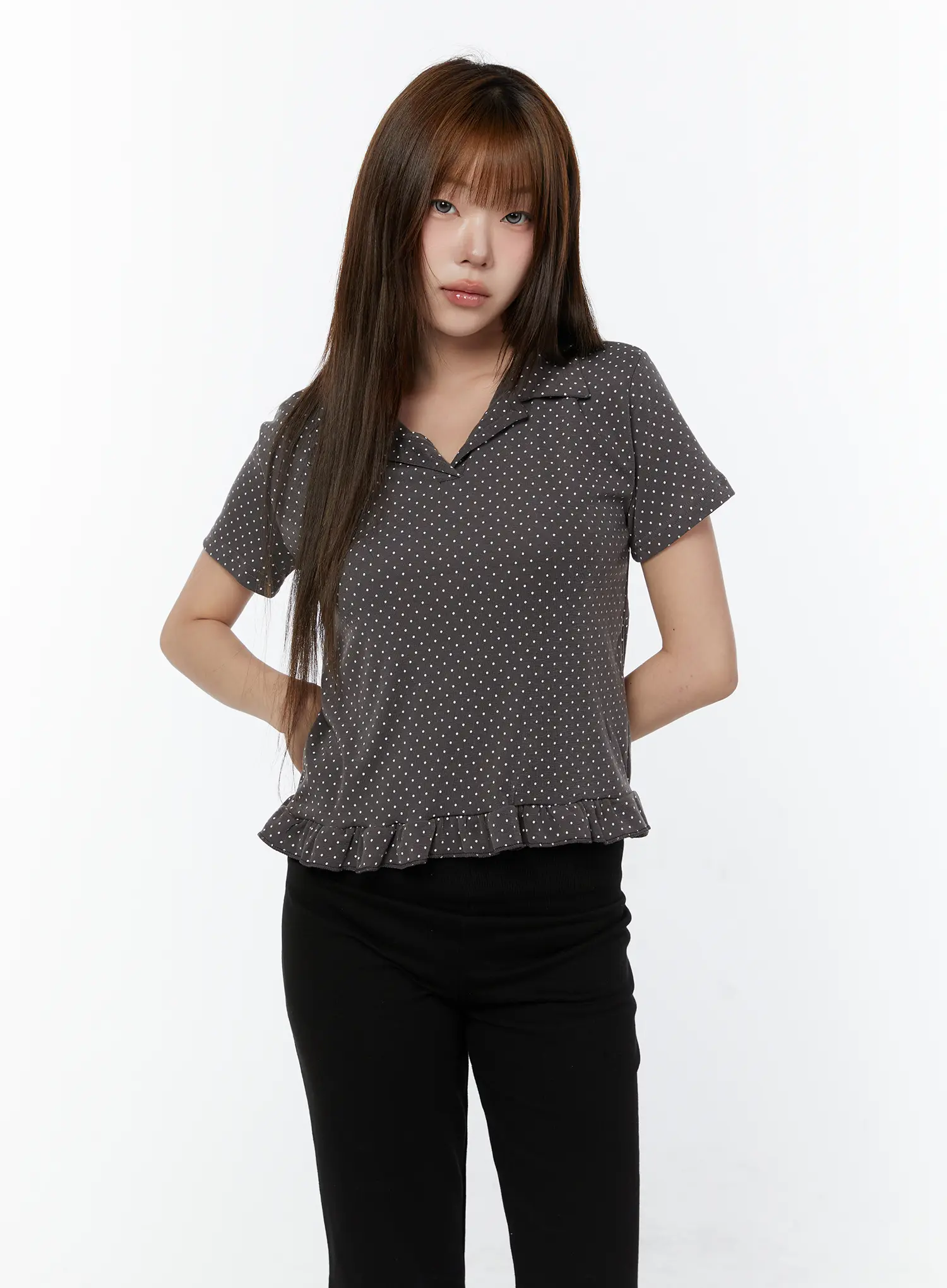 Polka Dot Collar Frill Blouse CY518 - Image 2