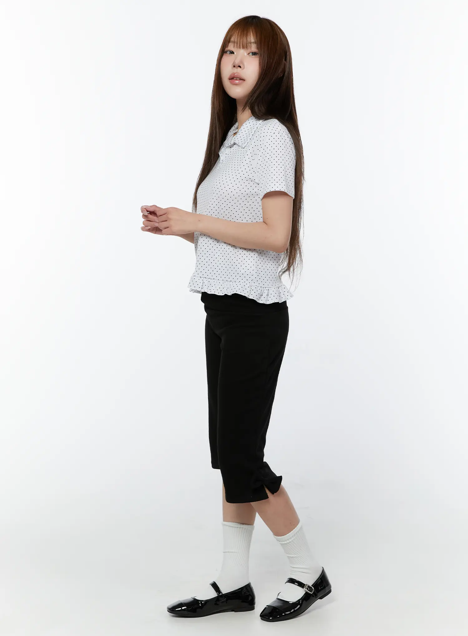Polka Dot Collar Frill Blouse CY518 - Image 4