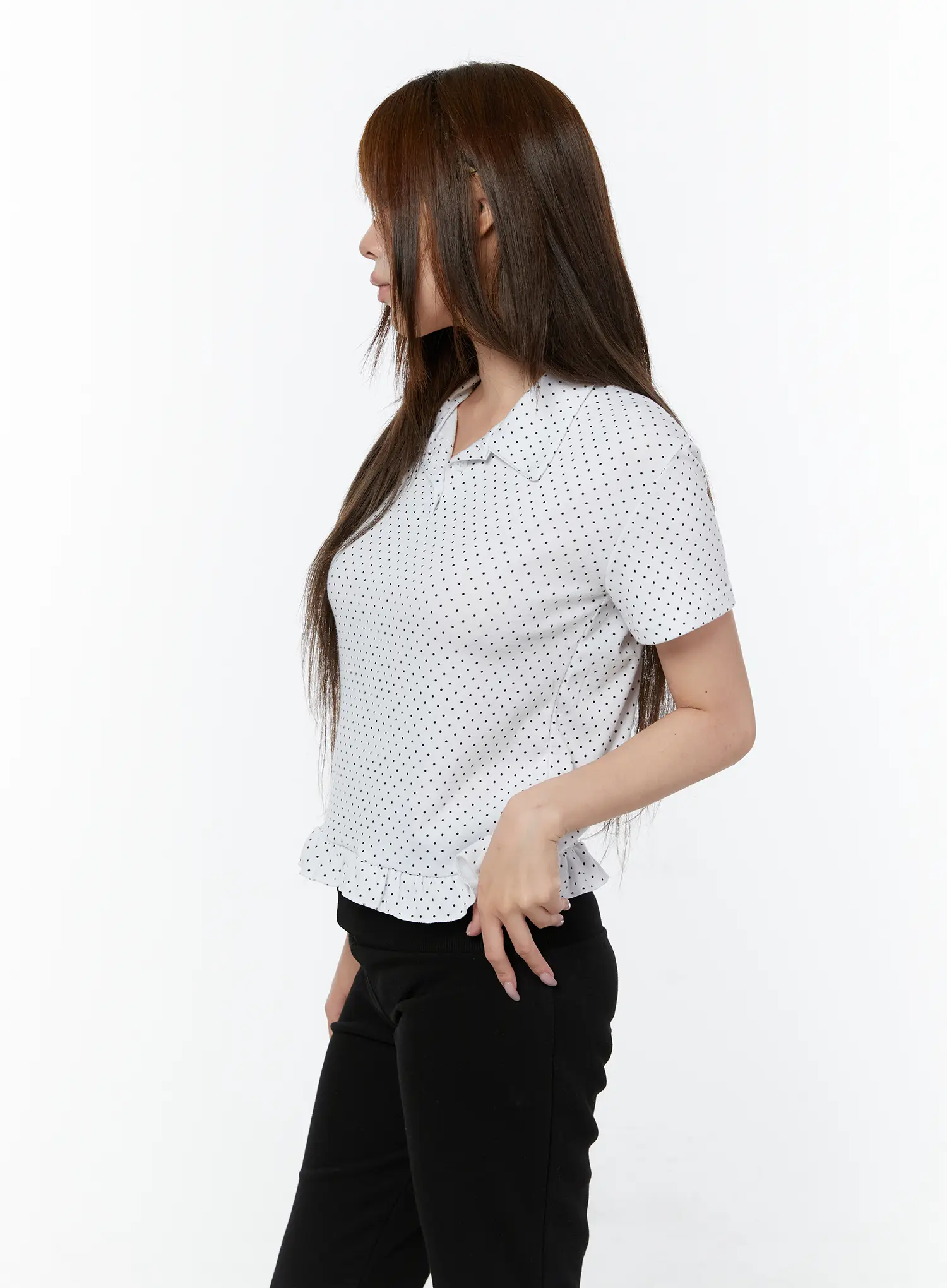 Polka Dot Collar Frill Blouse CY518 - Image 6