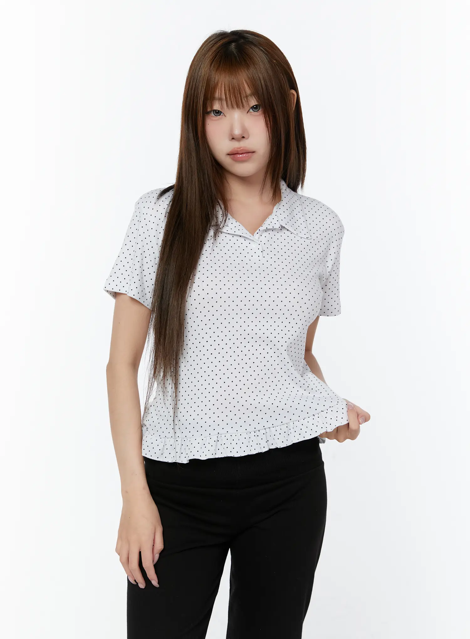 Polka Dot Collar Frill Blouse CY518 - Image 7