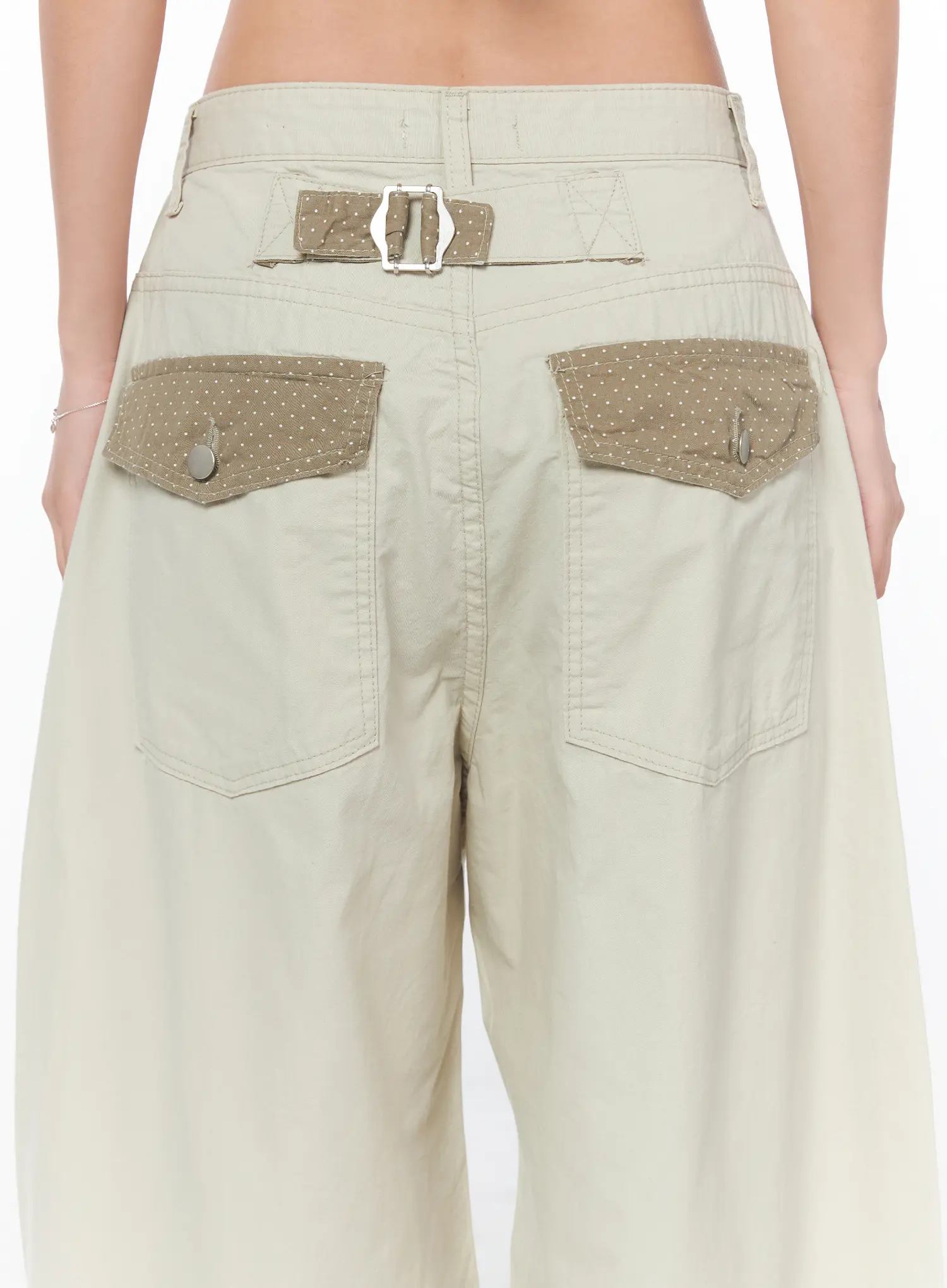 Polka Dot Pocket Wide Cotton Pants CY512 - Image 9