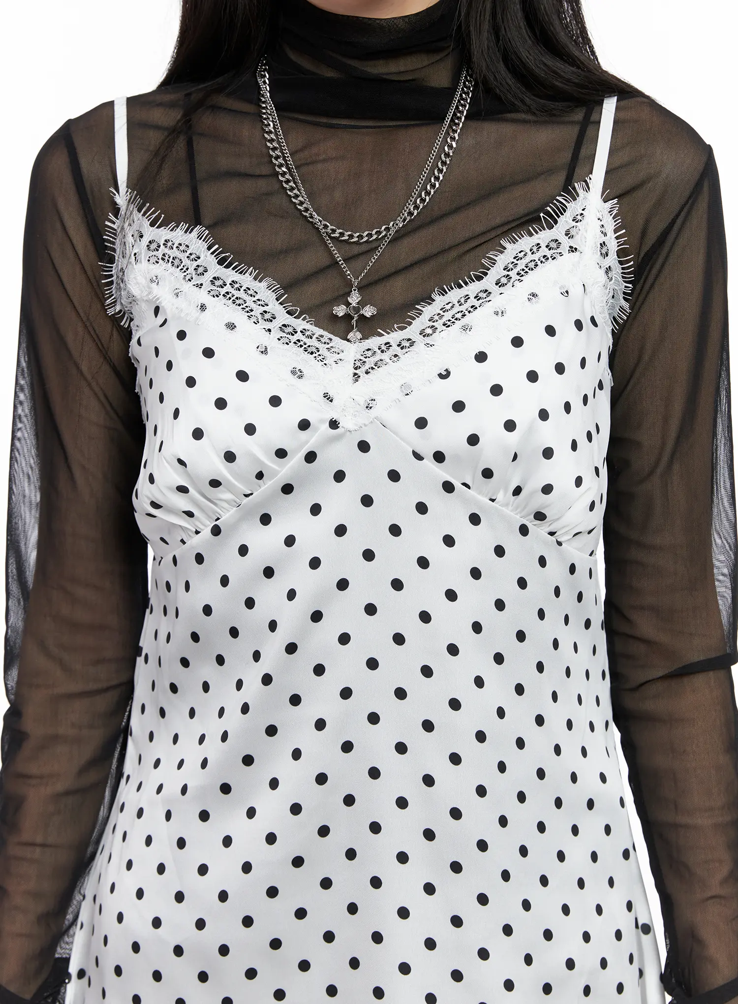 Polka Dot Satin Lace Mini Dress CG525 - Image 10