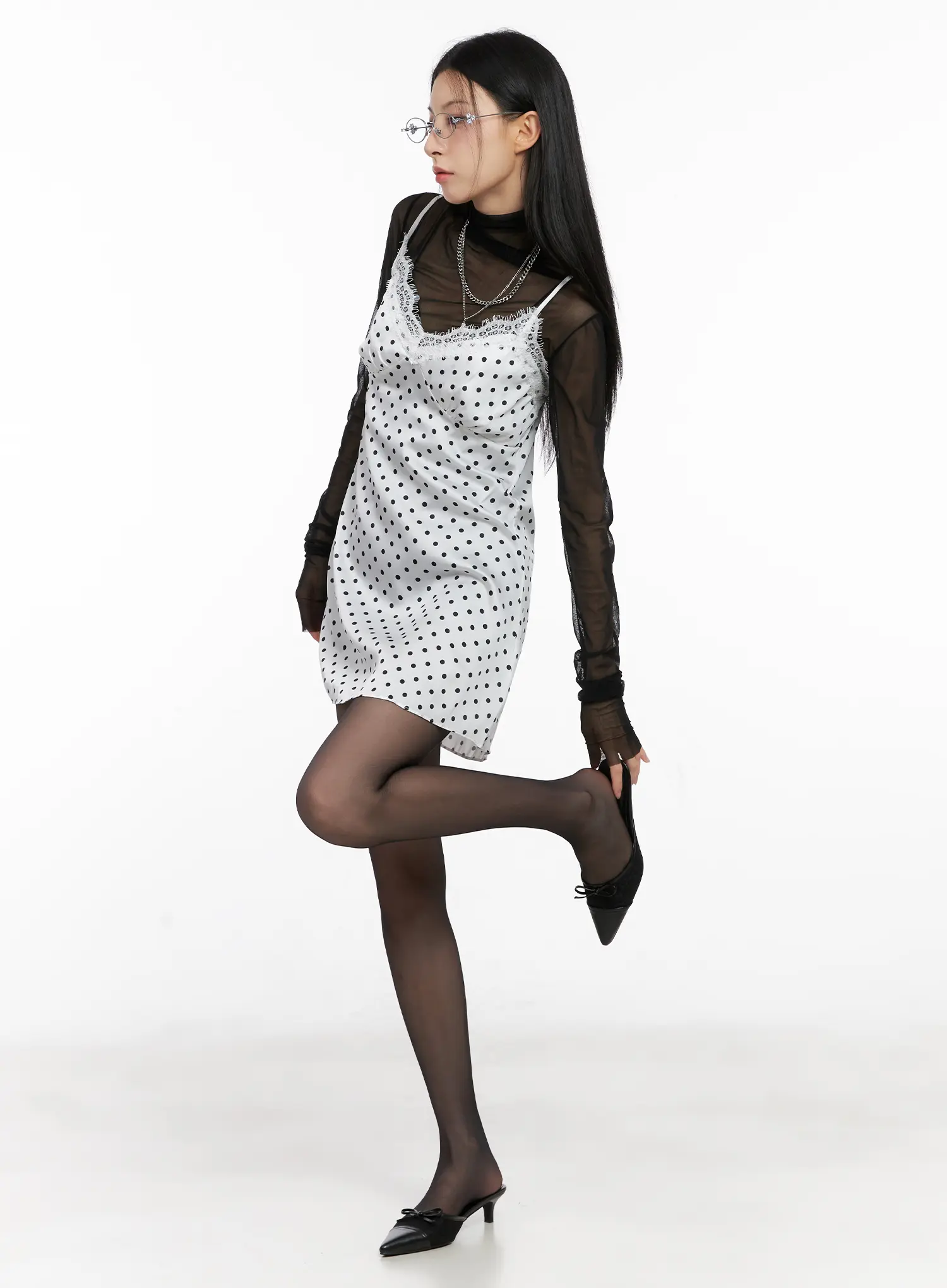 Polka Dot Satin Lace Mini Dress CG525 - Image 4