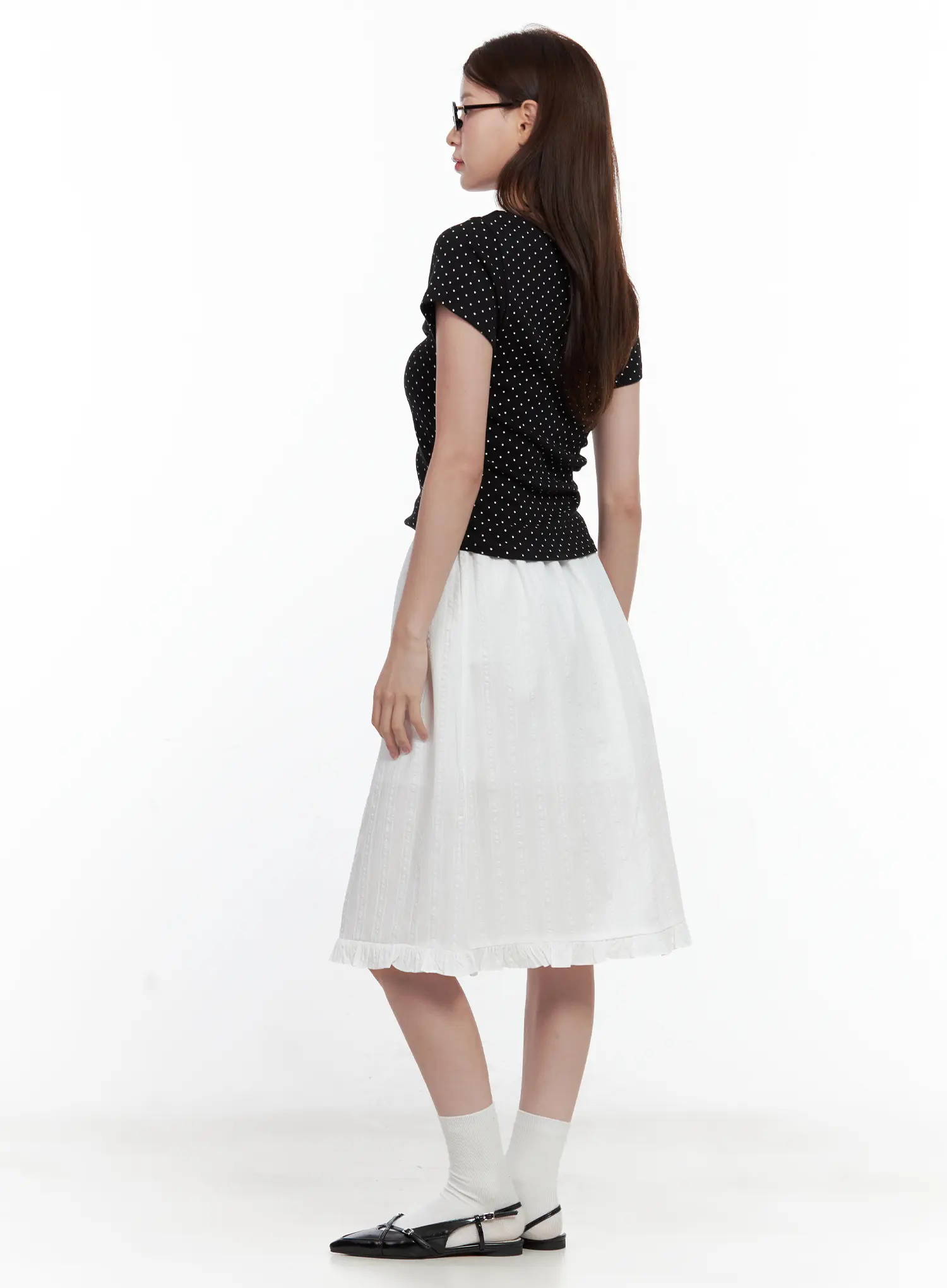 Polka Dot Shirred V-Neck Top CL502 - Image 5
