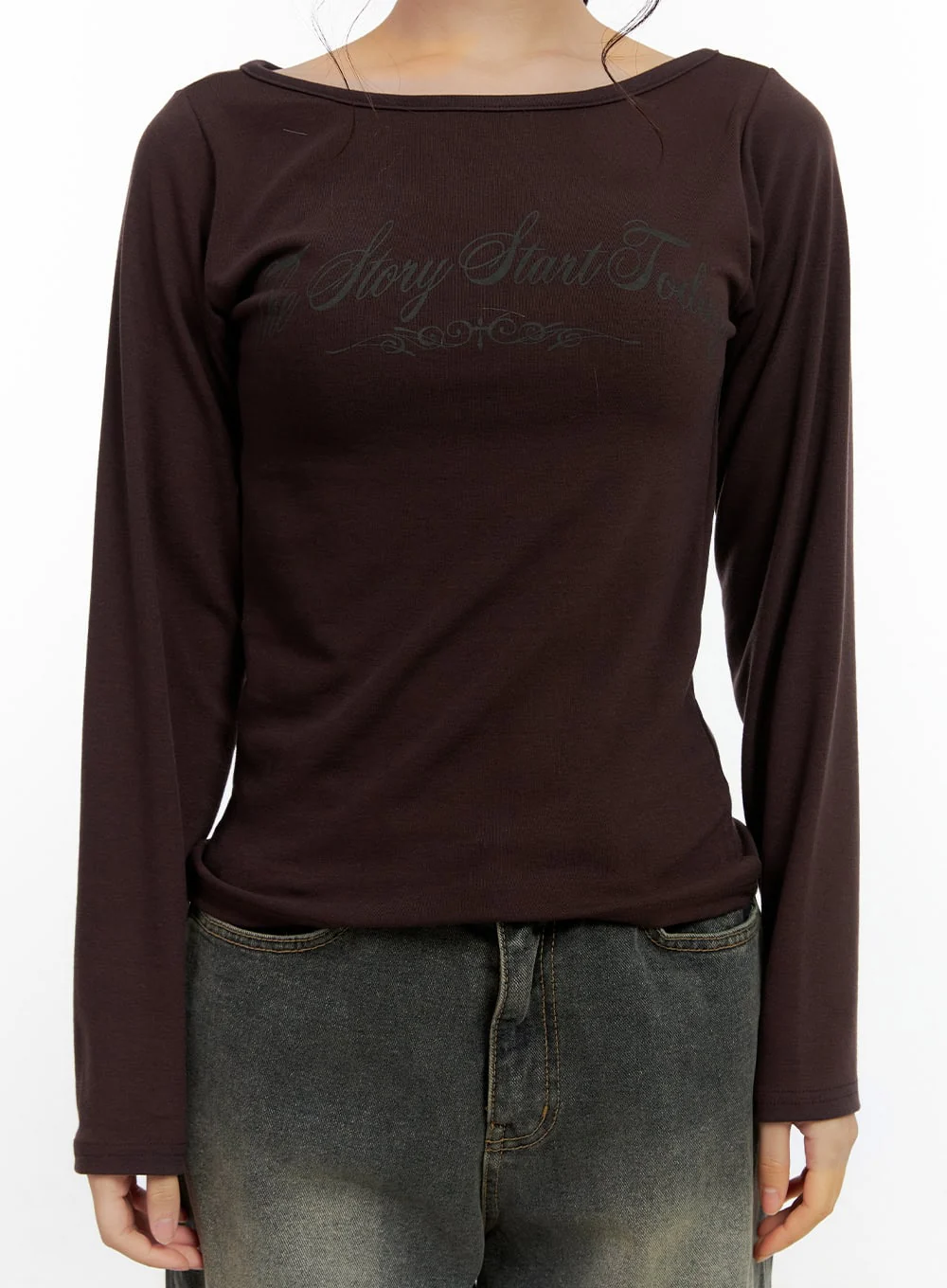 Printed Boat Neck Long Sleeve Shirt CN404 - Image 3