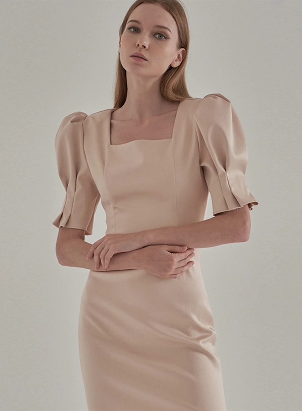 Puff Sleeve satin Bridal Shower Party Dress IA15 - Image 3