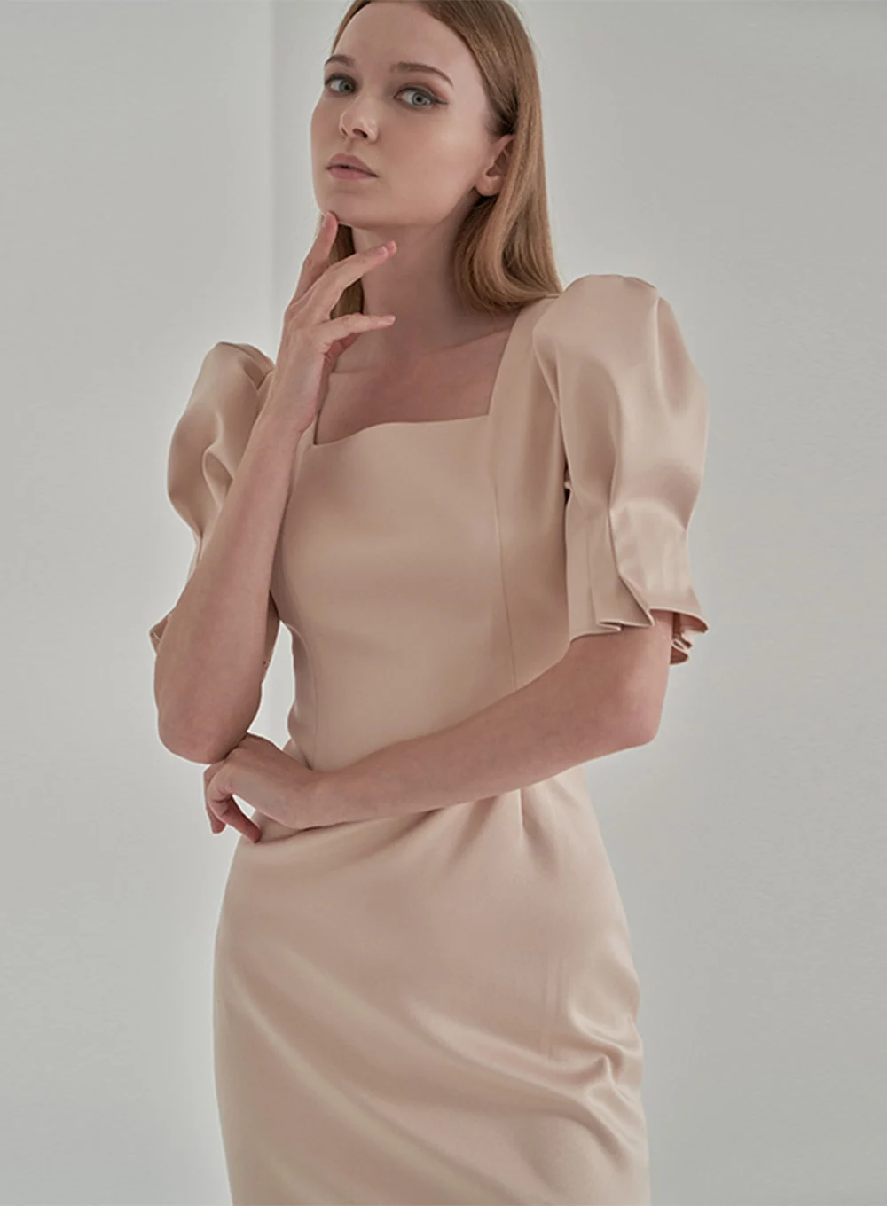 Puff Sleeve satin Bridal Shower Party Dress IA15 - Image 6
