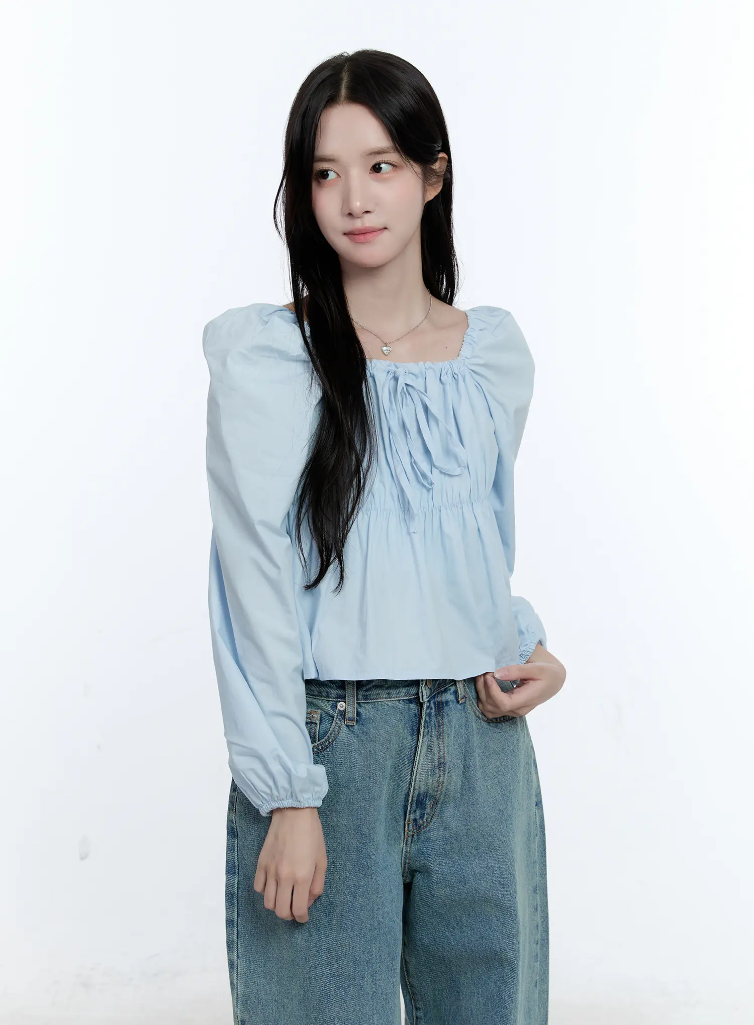 Puff-Sleeve Shirred Blouse CG512 - Image 12