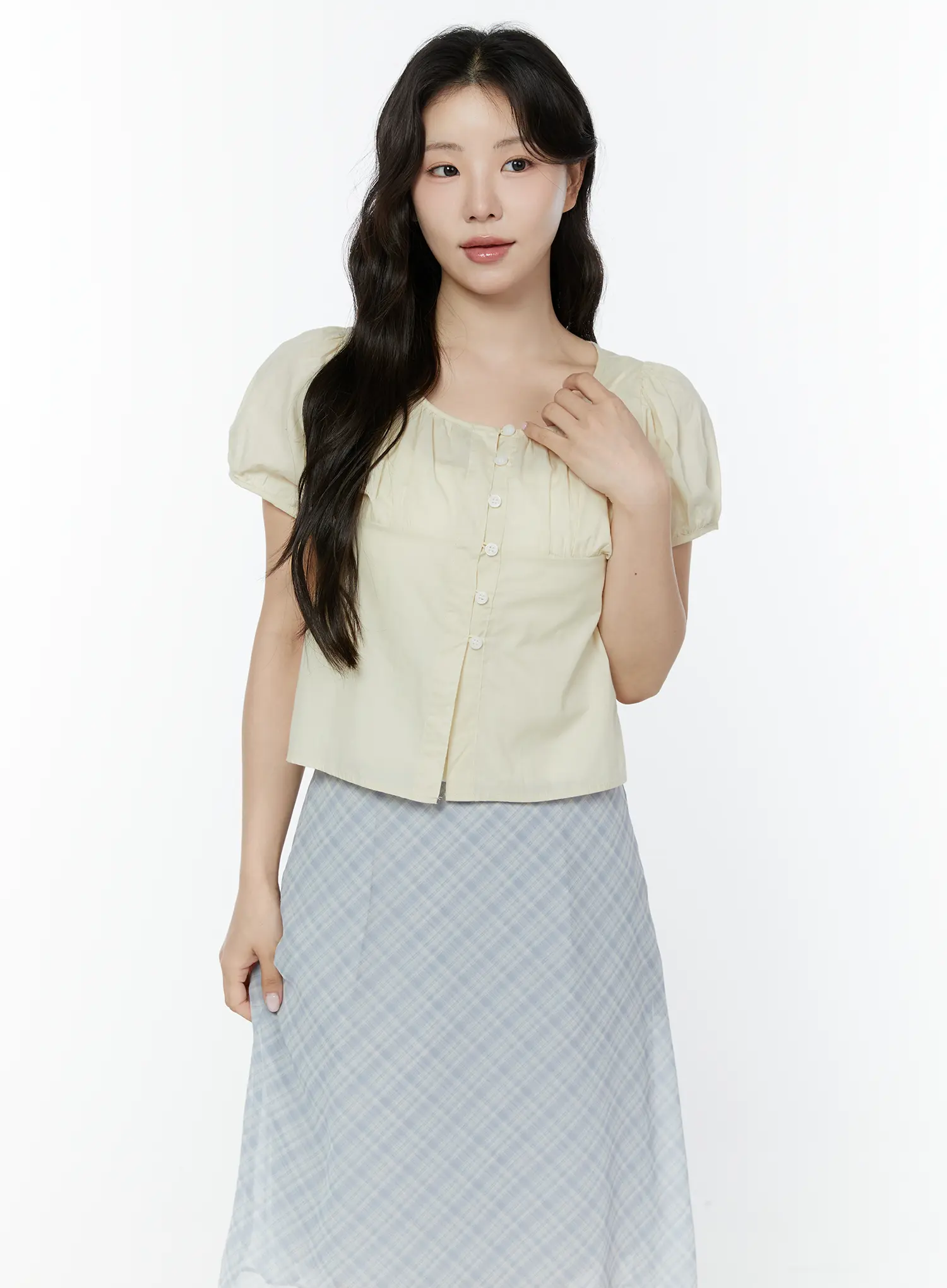 Puff Sleeve Shirred Button Blouse IY507 - Image 11