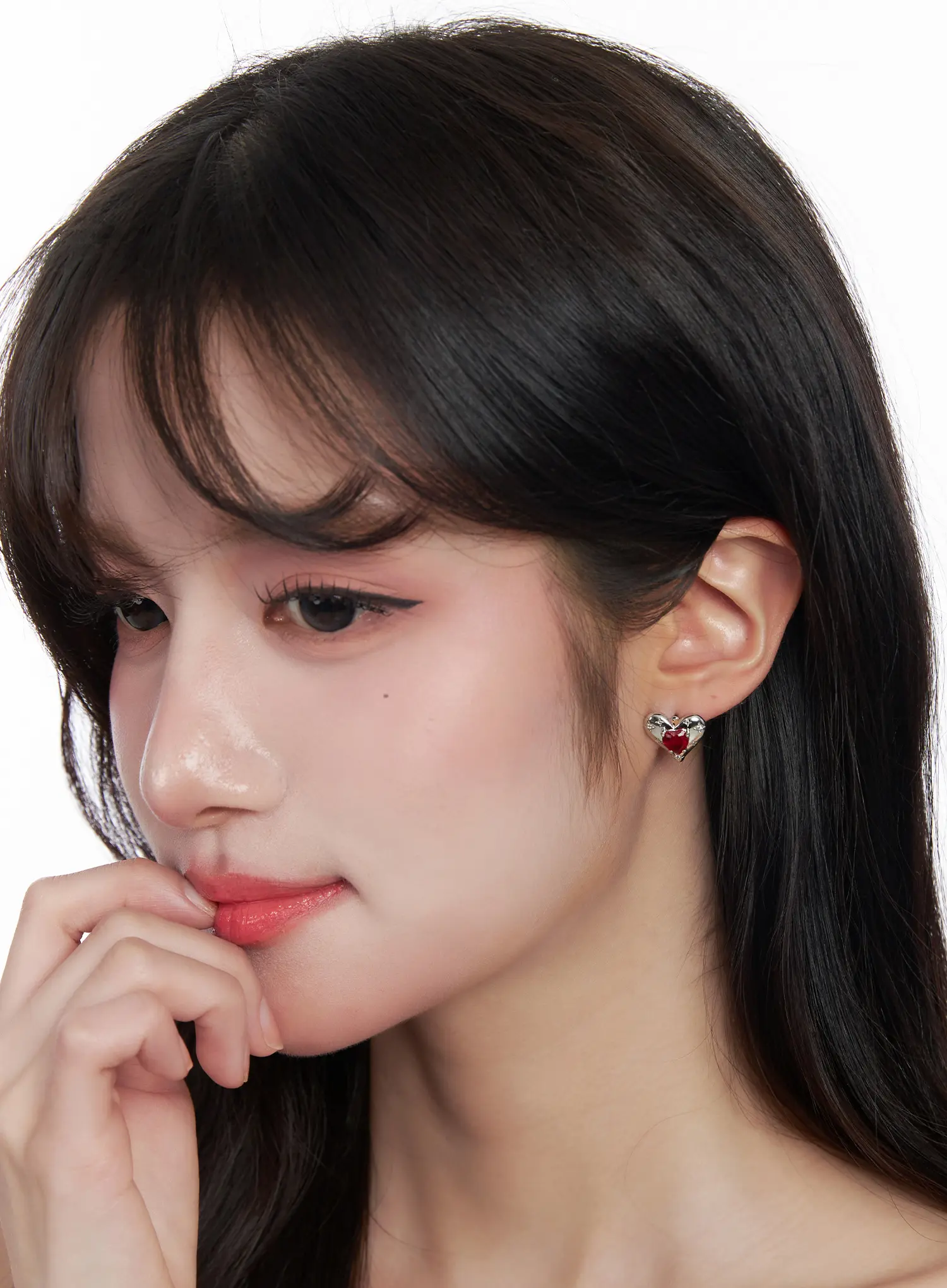 Red Heart Cubic Earrings CJ523 - Image 2