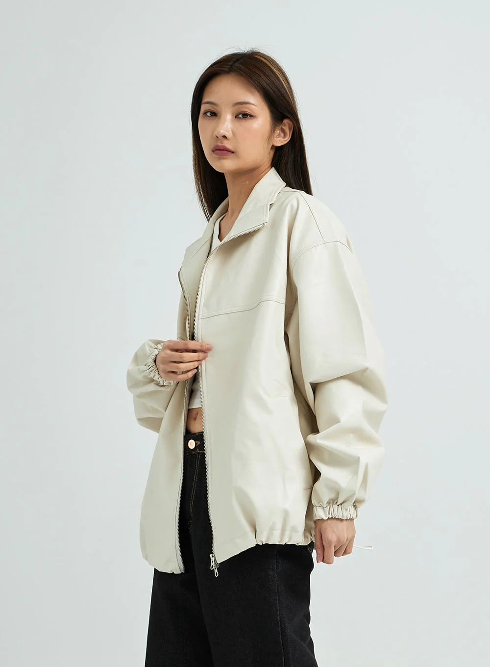 Relaxed Fit Faux Leather Jacket J24 - Image 7