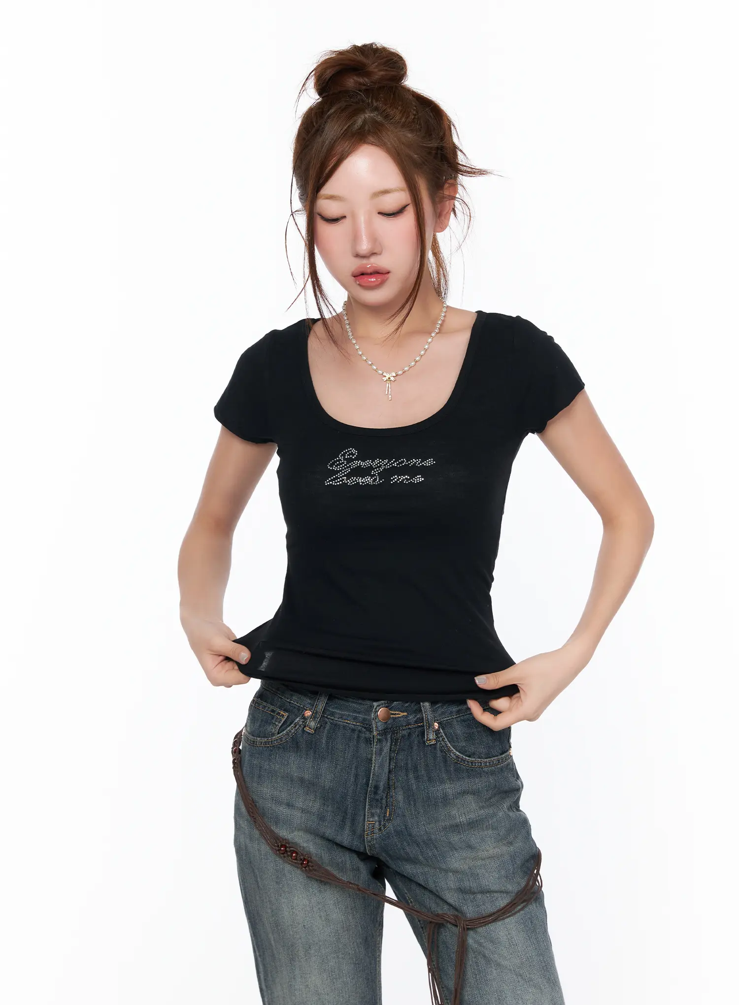 Rhinestone Accent Corset T-Shirt CA515 - Image 12