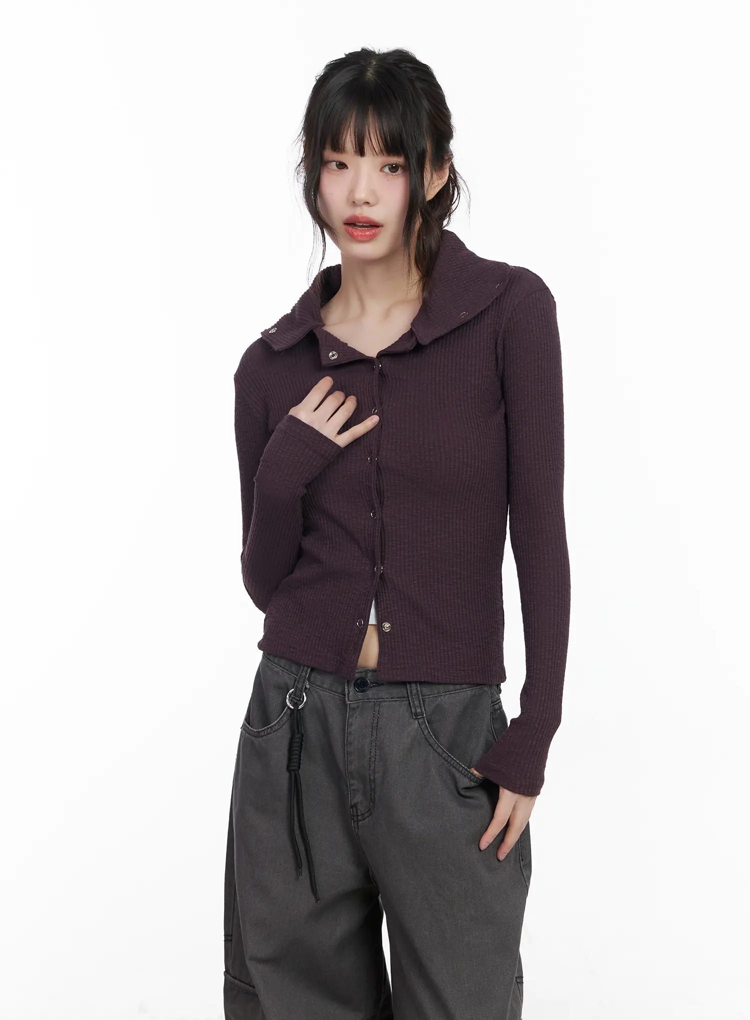 Ribbed Button-Up Knit Cardigan CM526 - Image 6