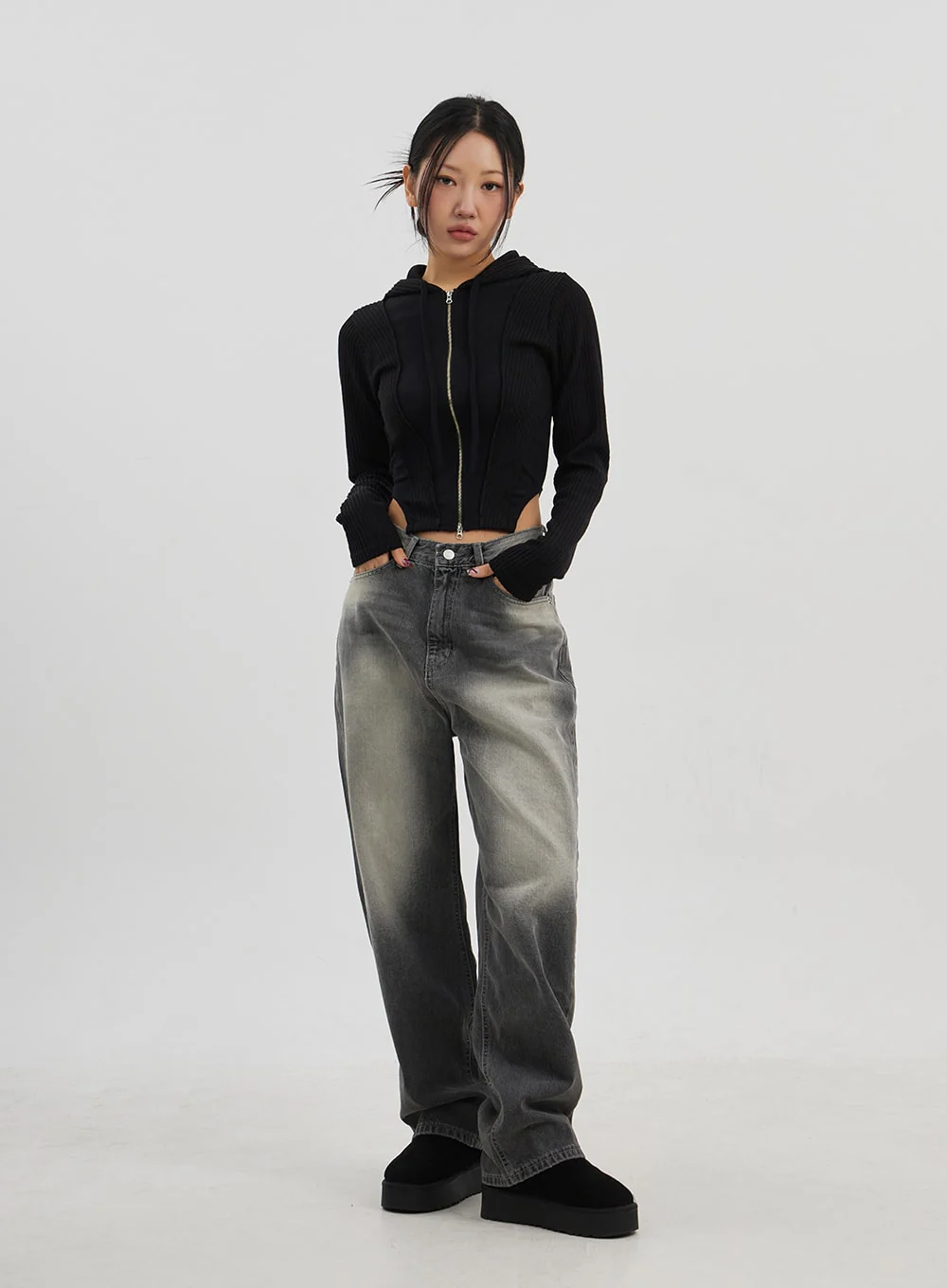 Ribbed Cropped Zip-Up Hoodie CJ330 - Image 10