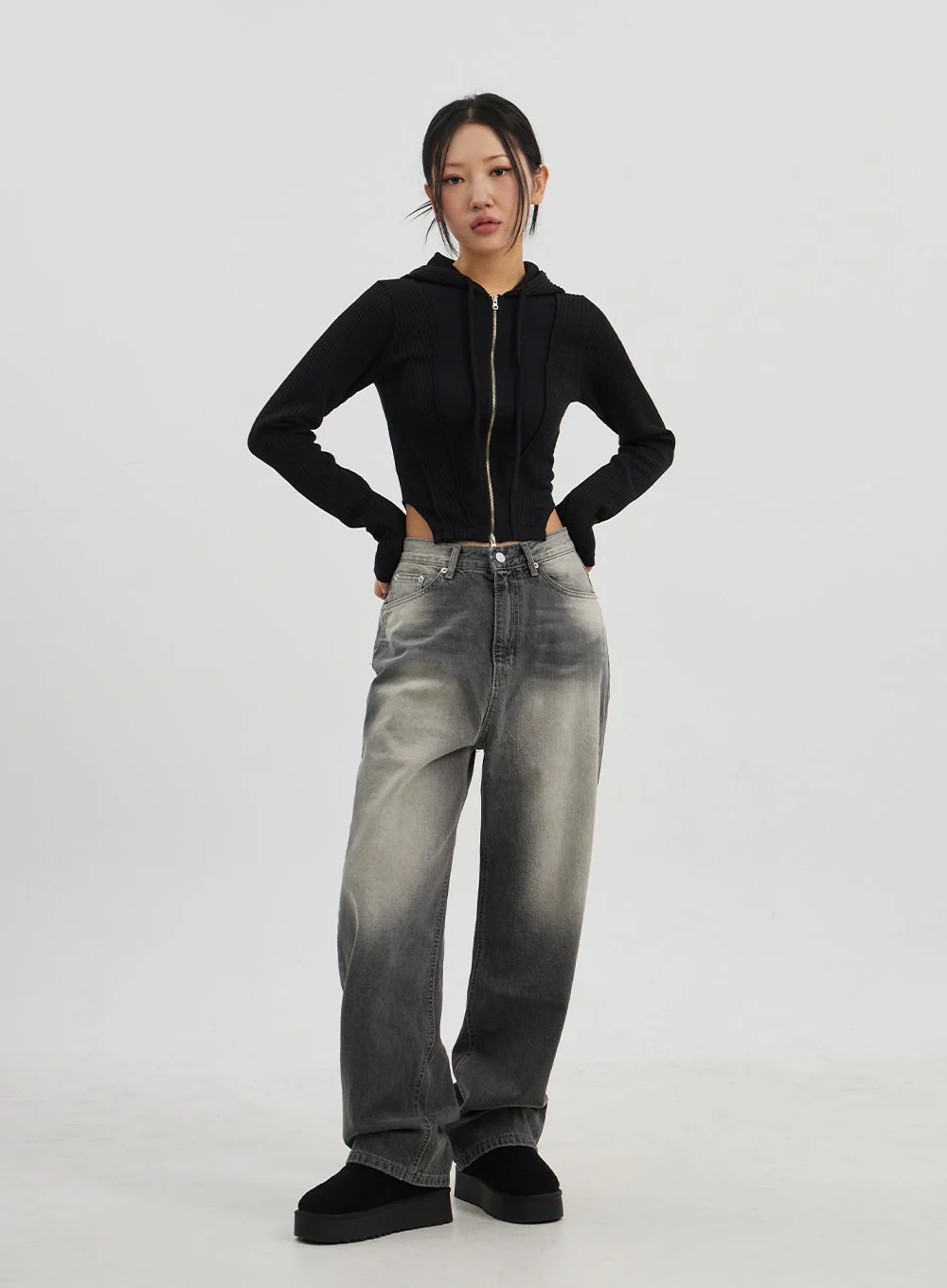 Ribbed Cropped Zip-Up Hoodie CJ330 - Image 13