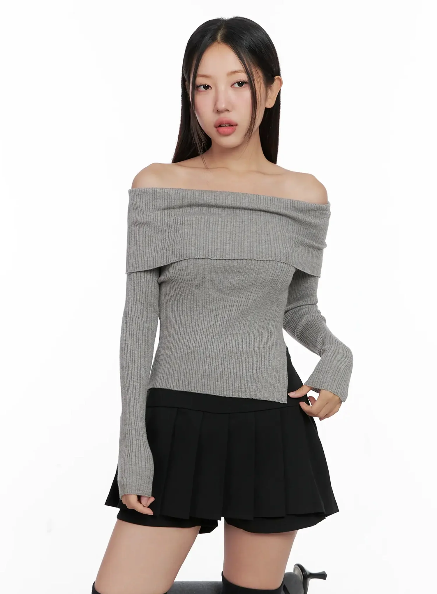 Ribbed Folded Off-Shoulder Top IG527 - Image 11