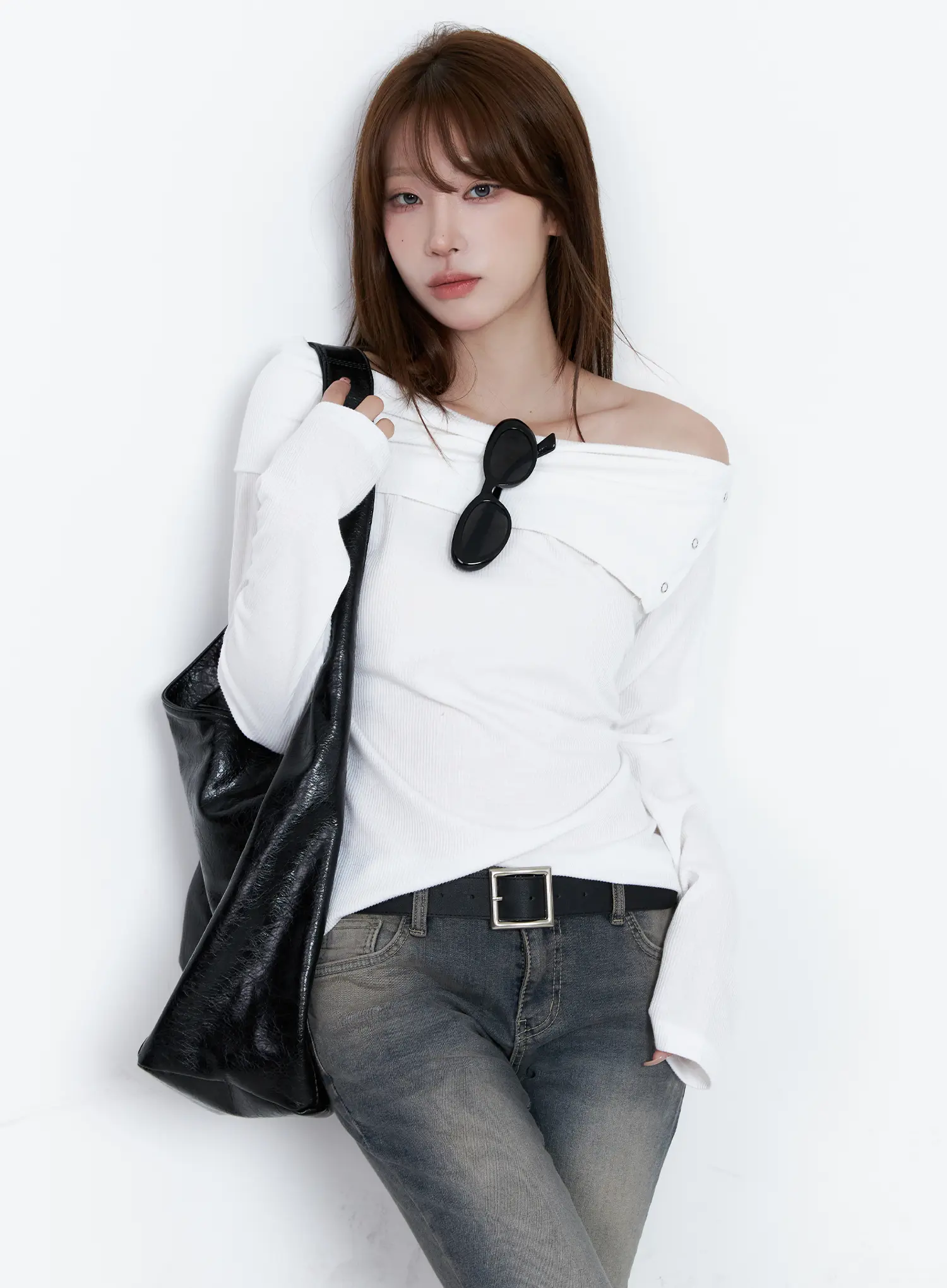 Ribbed Off-Shoulder Long Sleeve Tee CG529 - Image 2