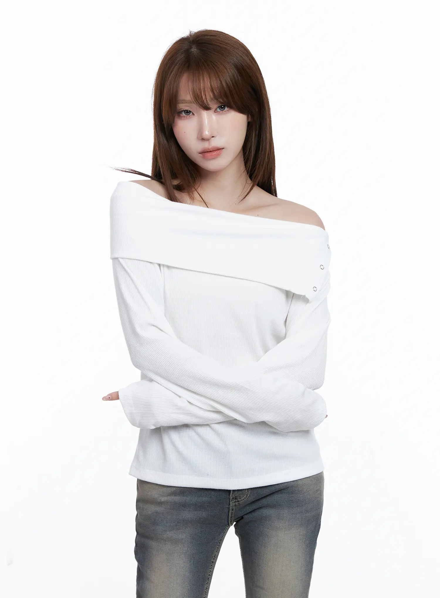 Ribbed Off-Shoulder Long Sleeve Tee CG529 - Image 5