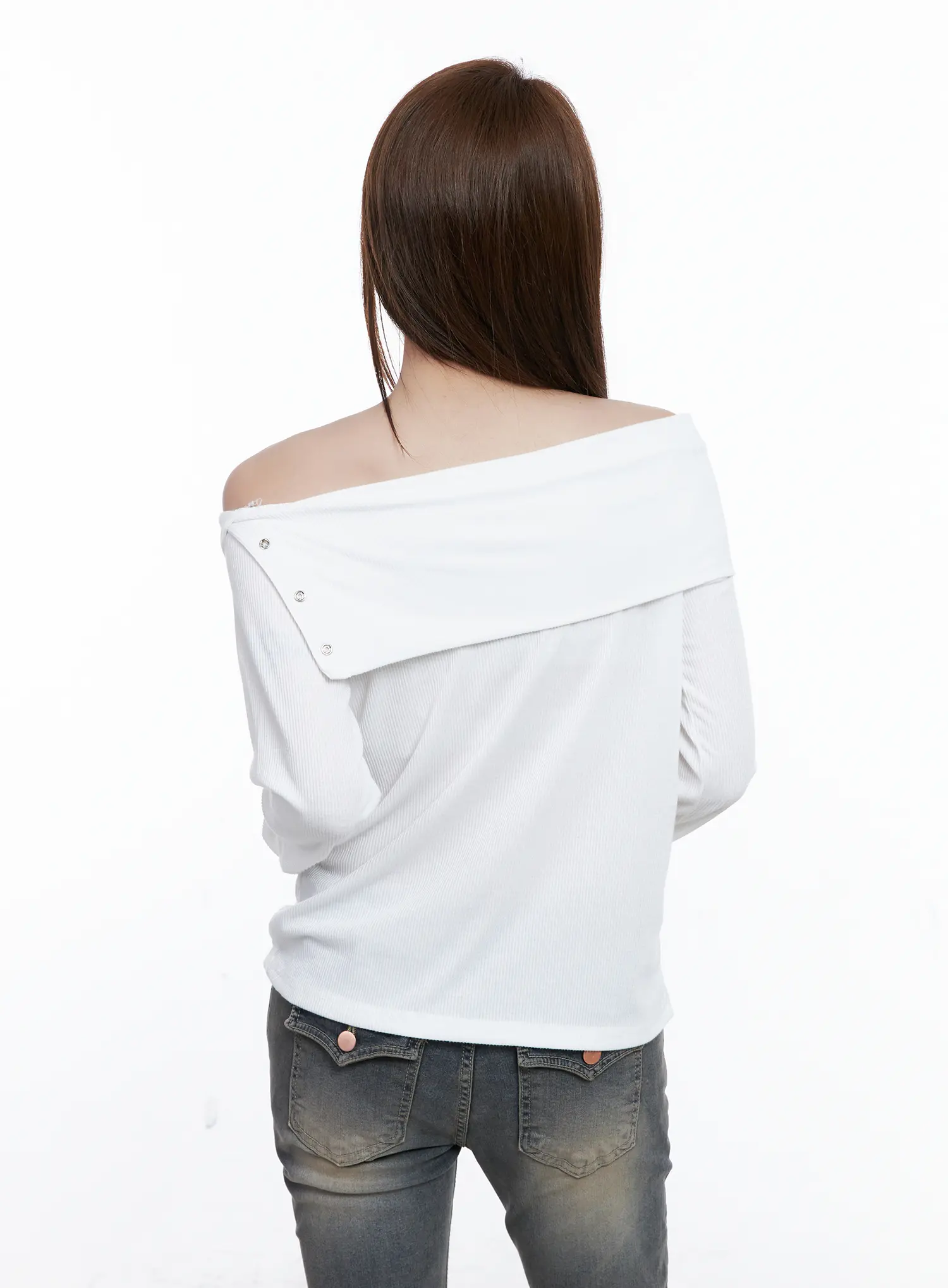 Ribbed Off-Shoulder Long Sleeve Tee CG529 - Image 7