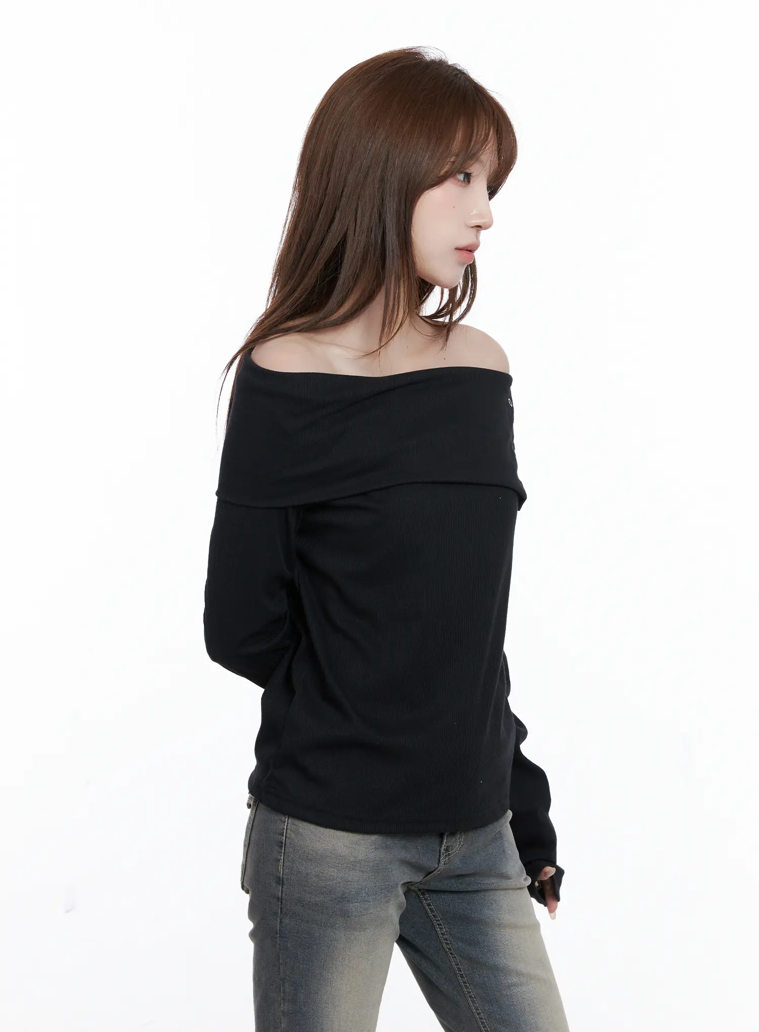 Ribbed Off-Shoulder Long Sleeve Tee CG529 - Image 9