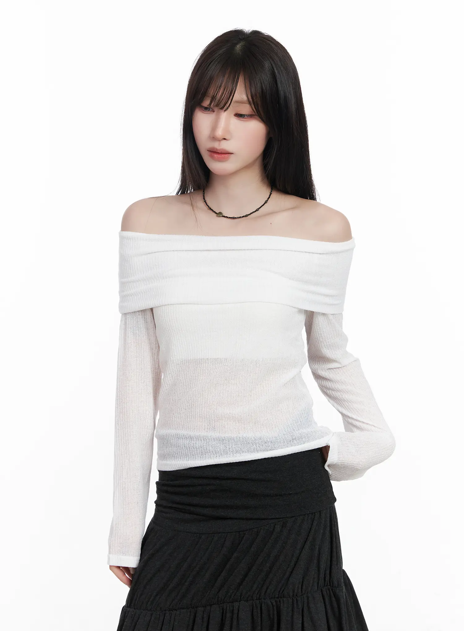 Ribbed Off-Shoulder Long Sleeve Top CF523 - Image 2