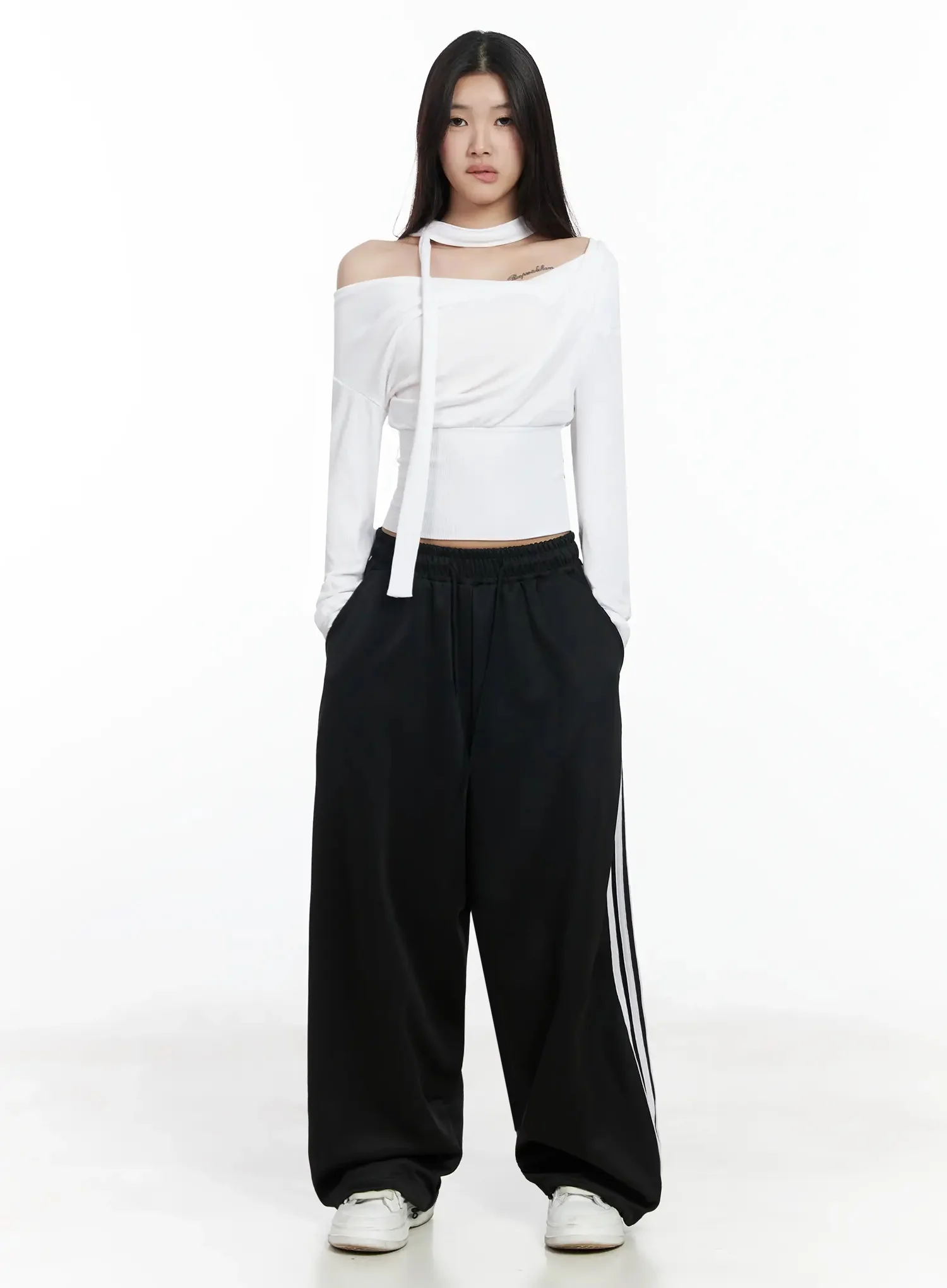 Ribbed Off-Shoulder Top and Scarf Set IM506 - Image 8