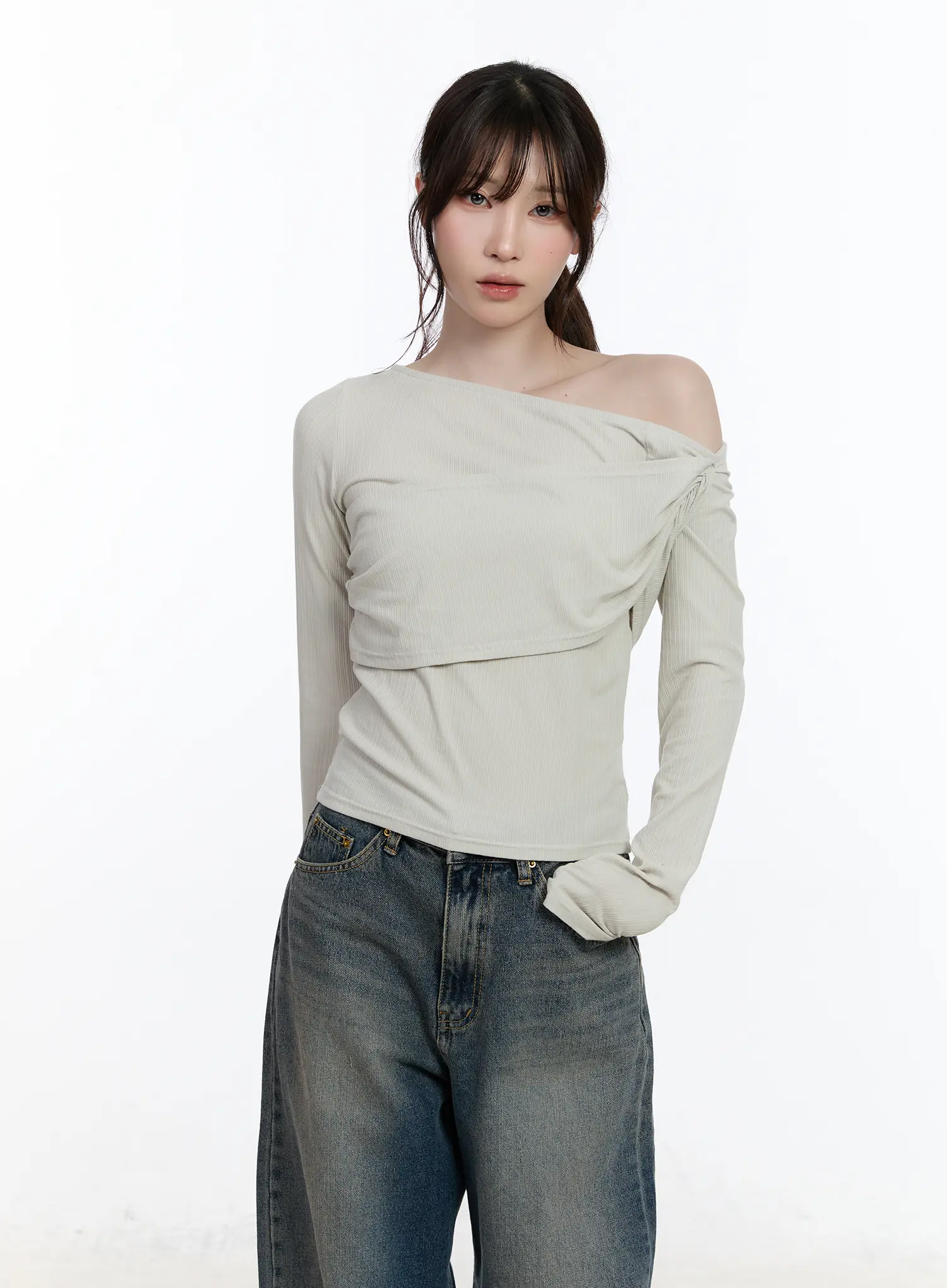 Ribbed One-Shoulder Wrap Top CA502 - Image 11