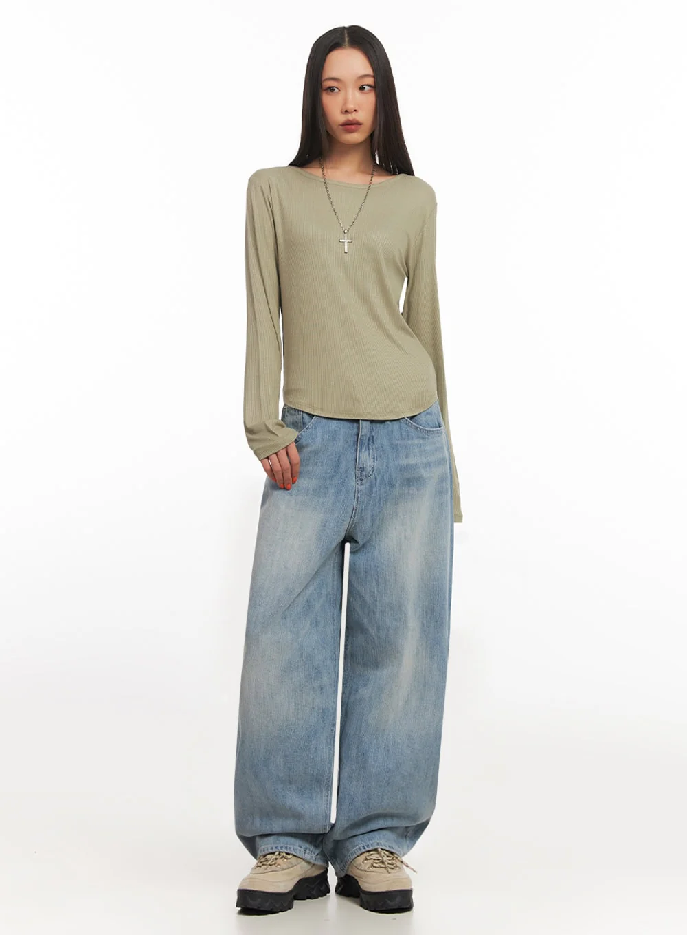 Ribbed Relaxed Long Sleeve Top IA504 - Image 11