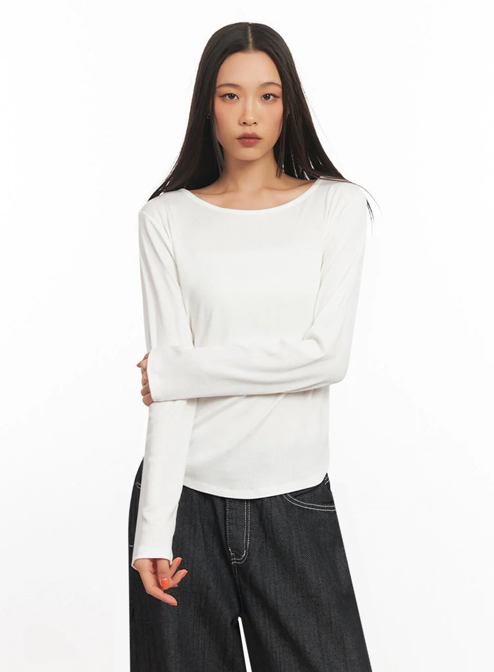 Ribbed Relaxed Long Sleeve Top IA504 - Image 12