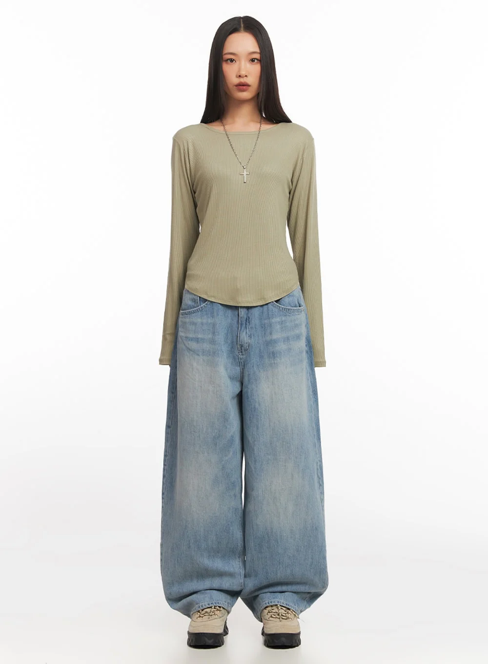 Ribbed Relaxed Long Sleeve Top IA504 - Image 4