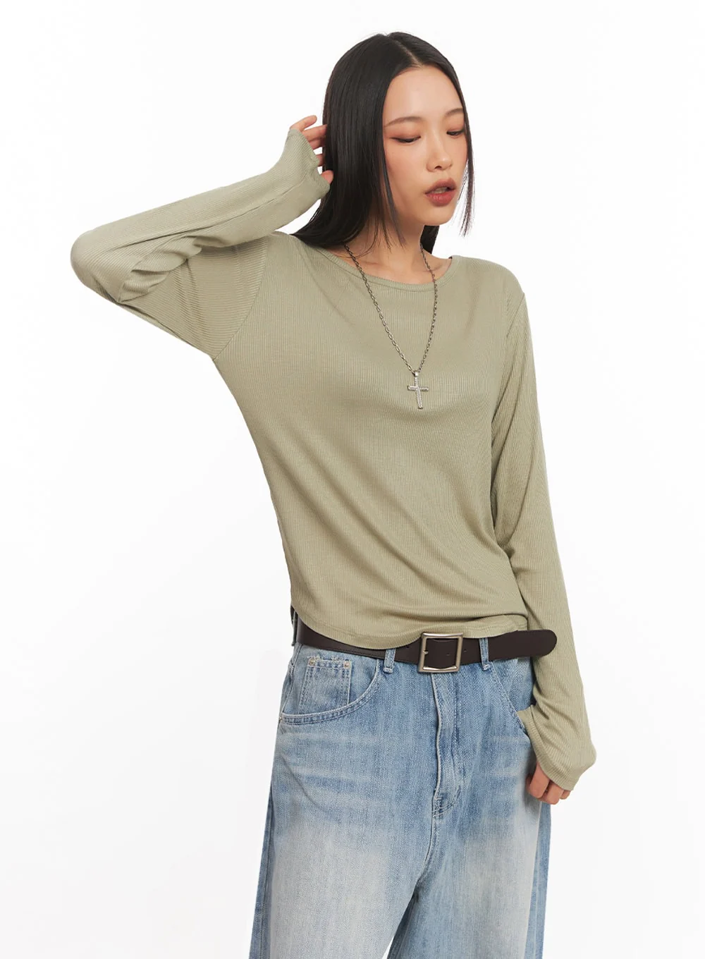 Ribbed Relaxed Long Sleeve Top IA504 - Image 6