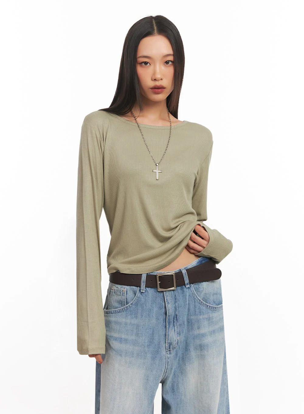 Ribbed Relaxed Long Sleeve Top IA504 - Image 7