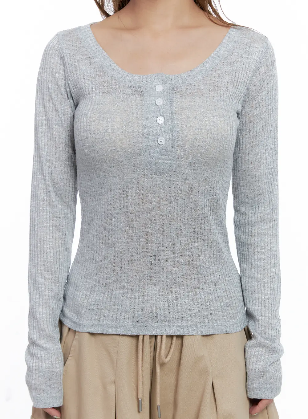 Ribbed Sheer Long-Sleeve Top CL514 - Image 3