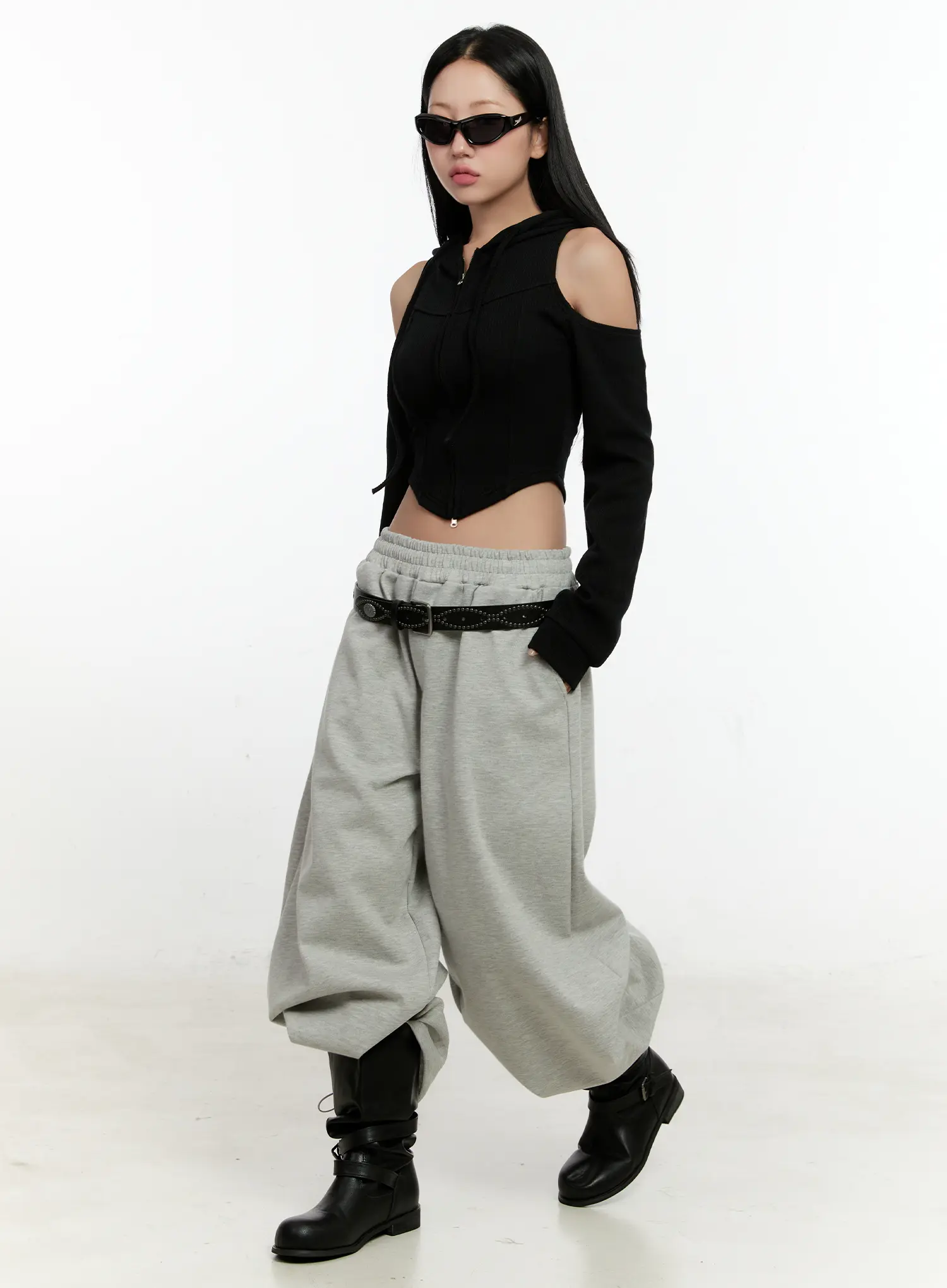 Ribbed Shoulder Cut-Out Hoodie CN506