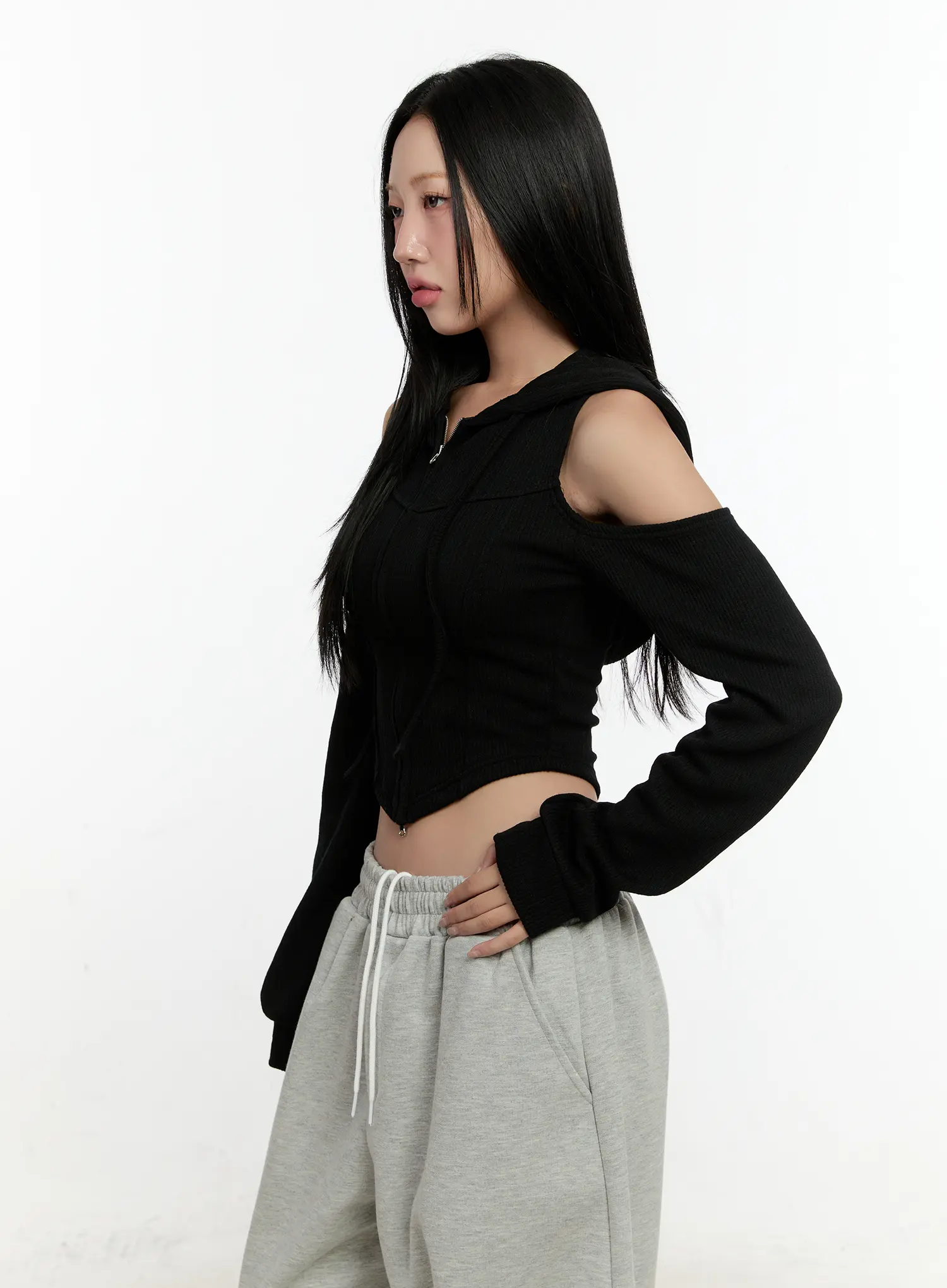 Ribbed Shoulder Cut-Out Hoodie CN506 - Image 7