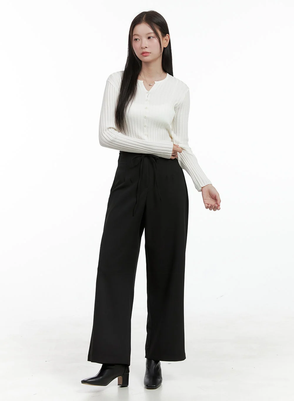Ribbed Slim Buttoned Long Sleeve Top OG416 - Image 2