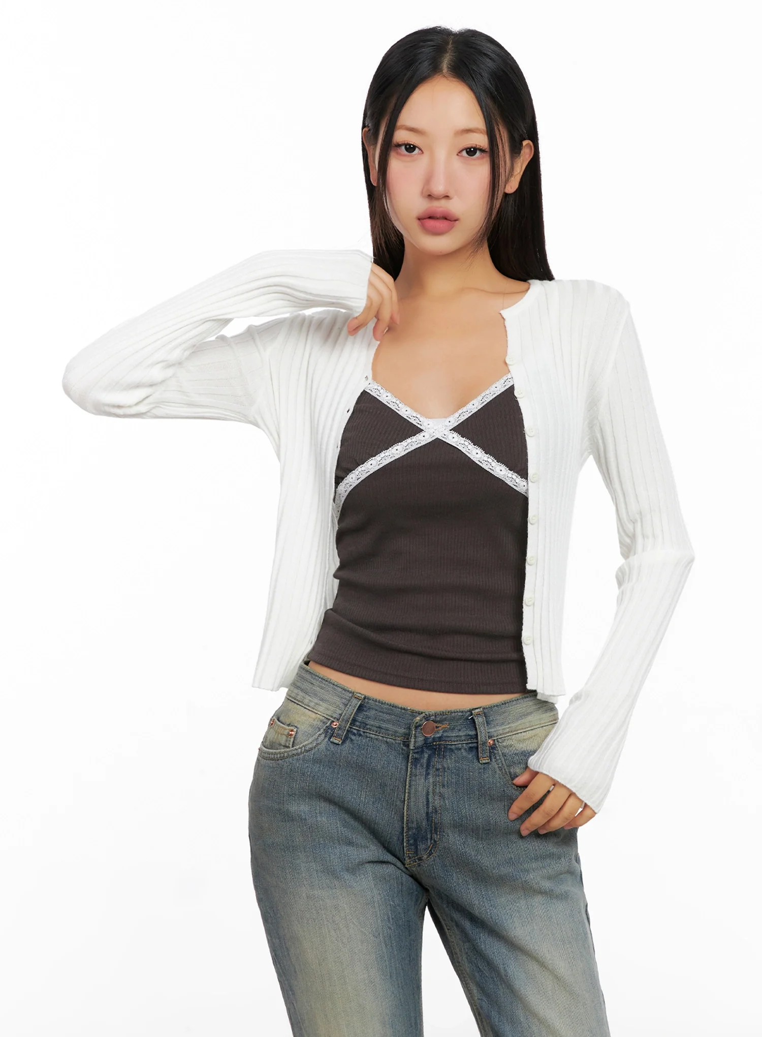 Ribbed Slim Fit Cardigan IG528 - Image 10