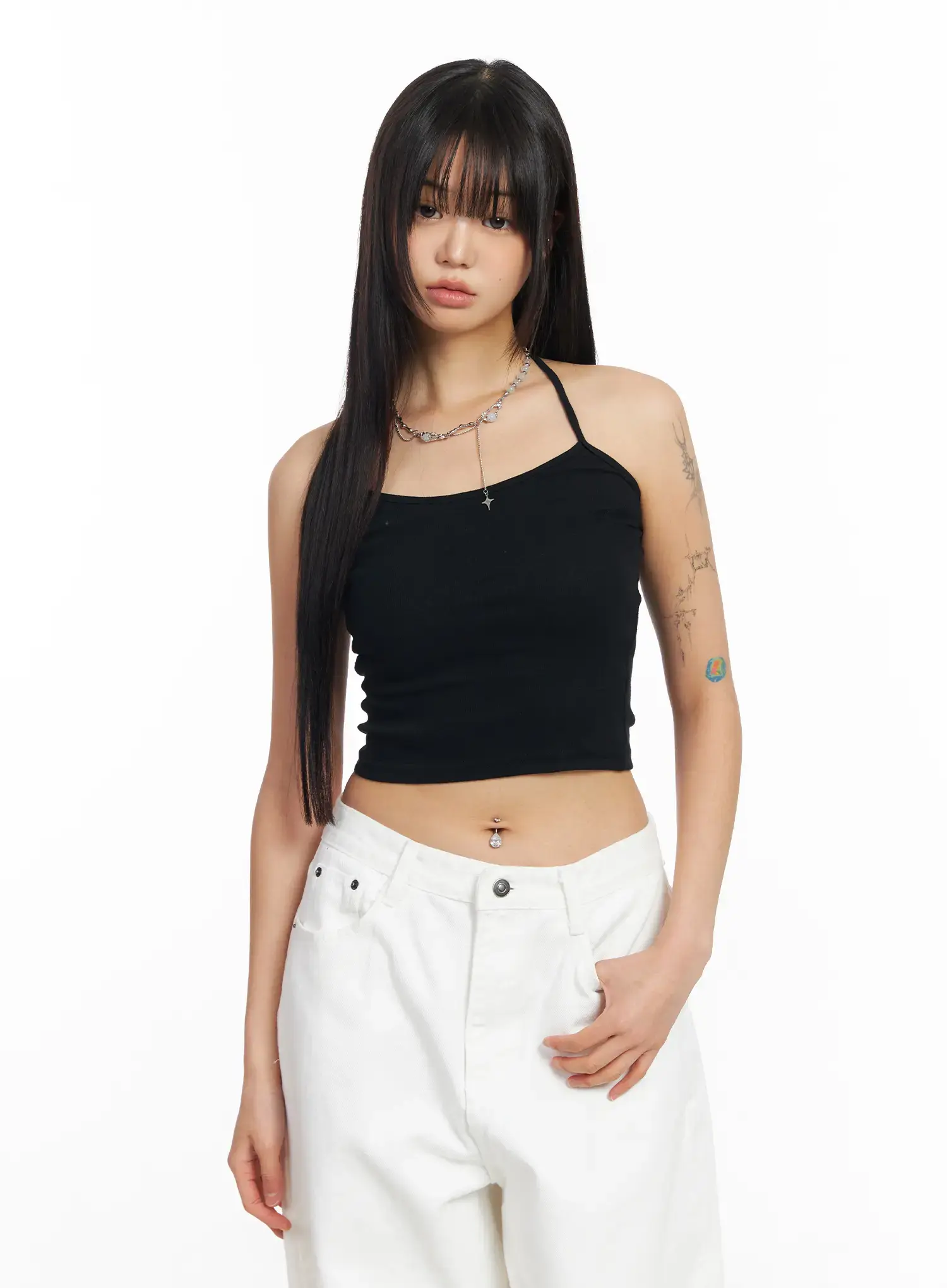 Ribbed Tie Halter Neck Top CF504 - Image 2